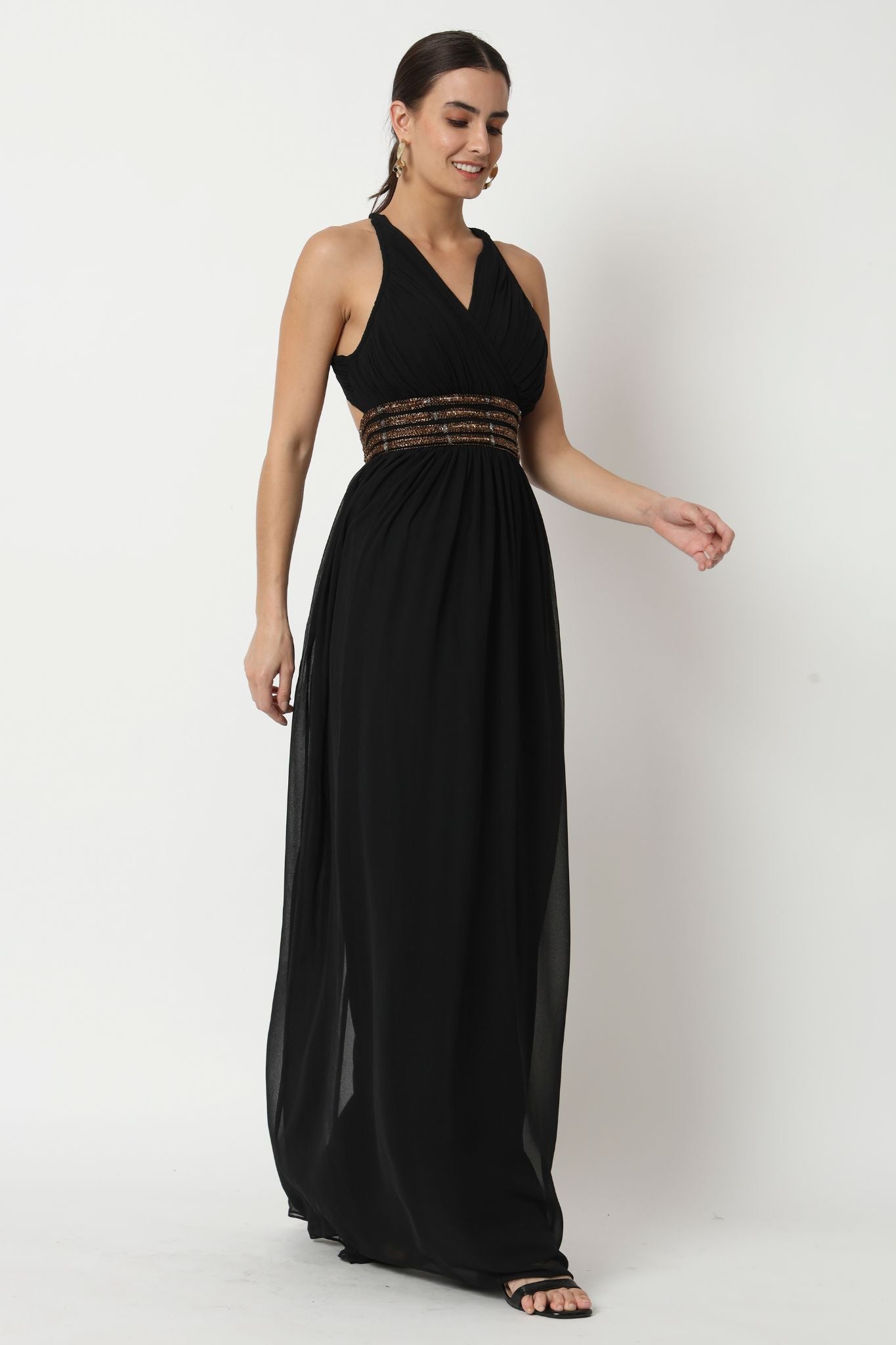 Embellished Waist Surplice Dress