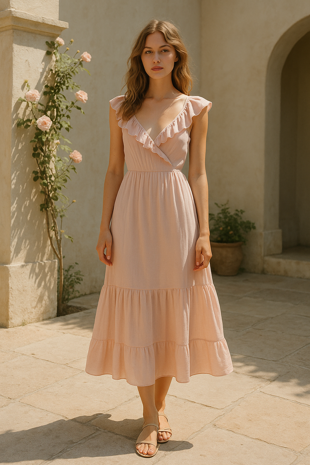 Ruffled Neck Tier Dress