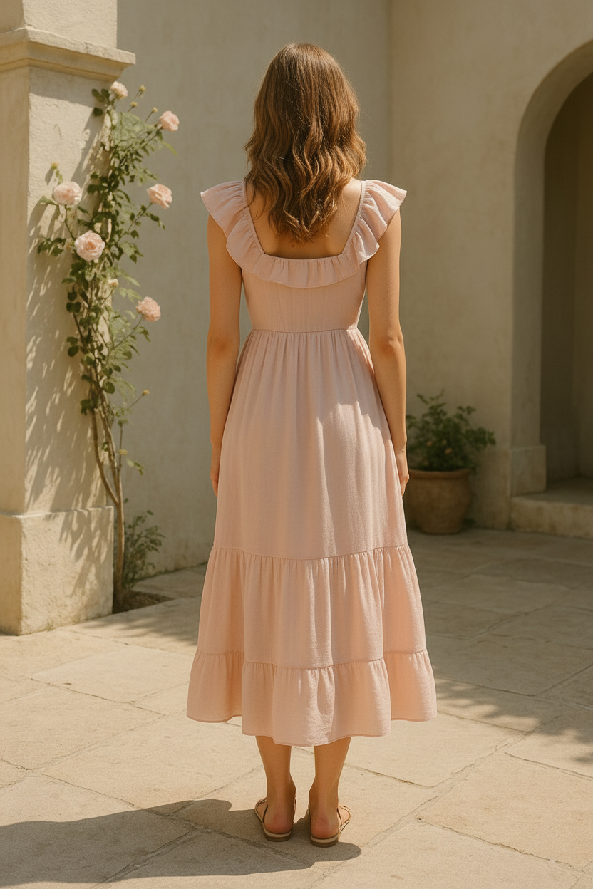 Ruffled Neck Tier Dress