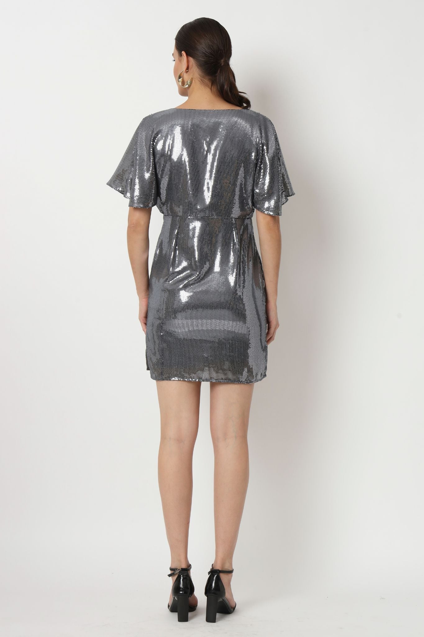 Grey All Over Sequin Short Dress