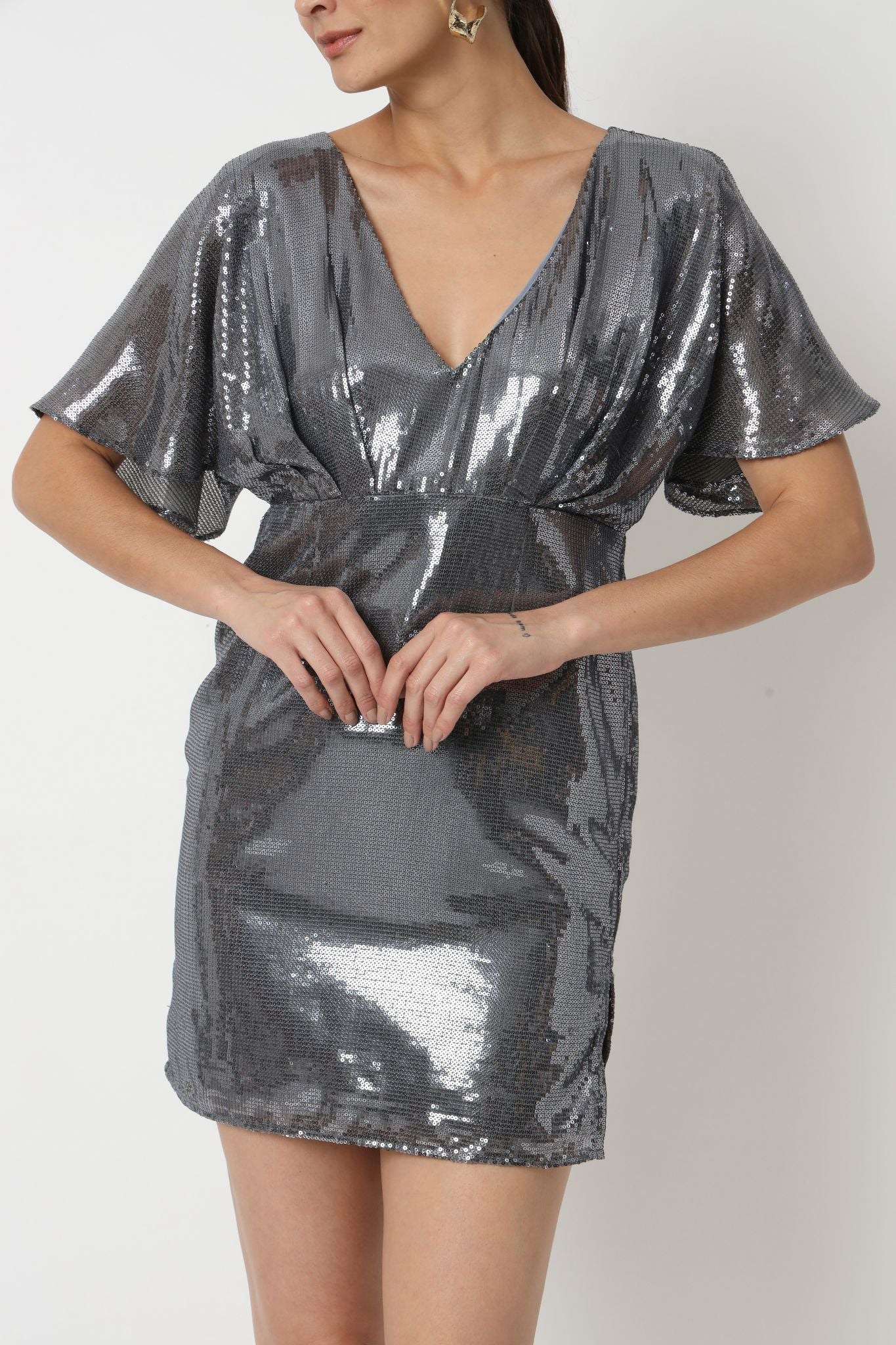 Grey All Over Sequin Short Dress
