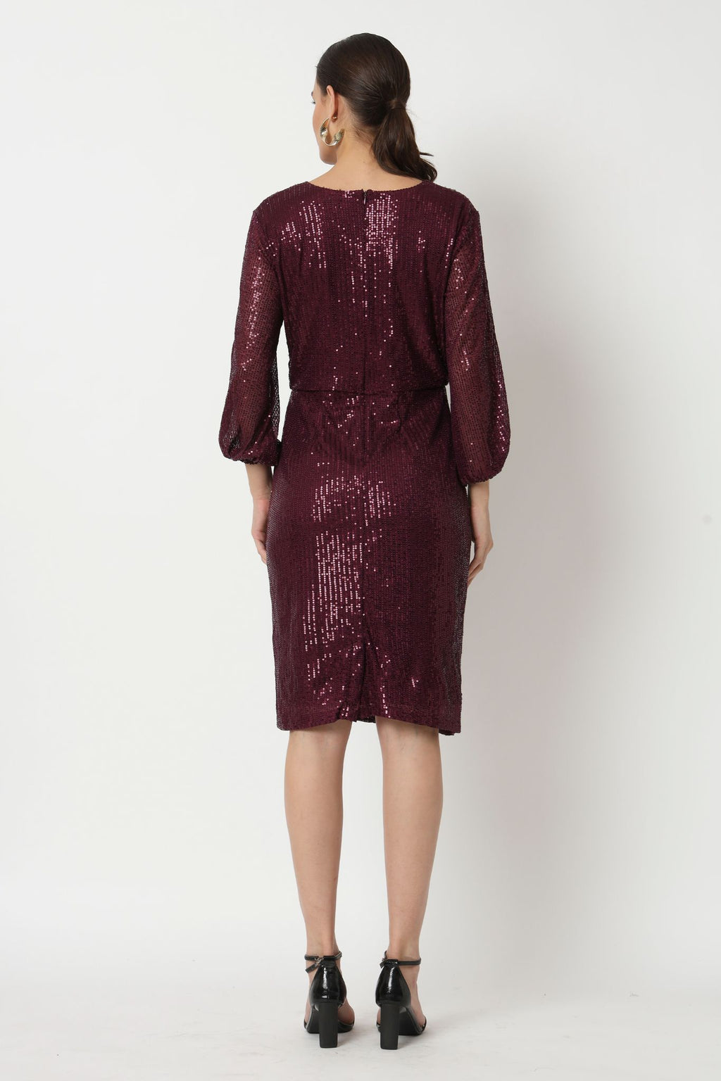 Burgundy Sequin Surplice Dress