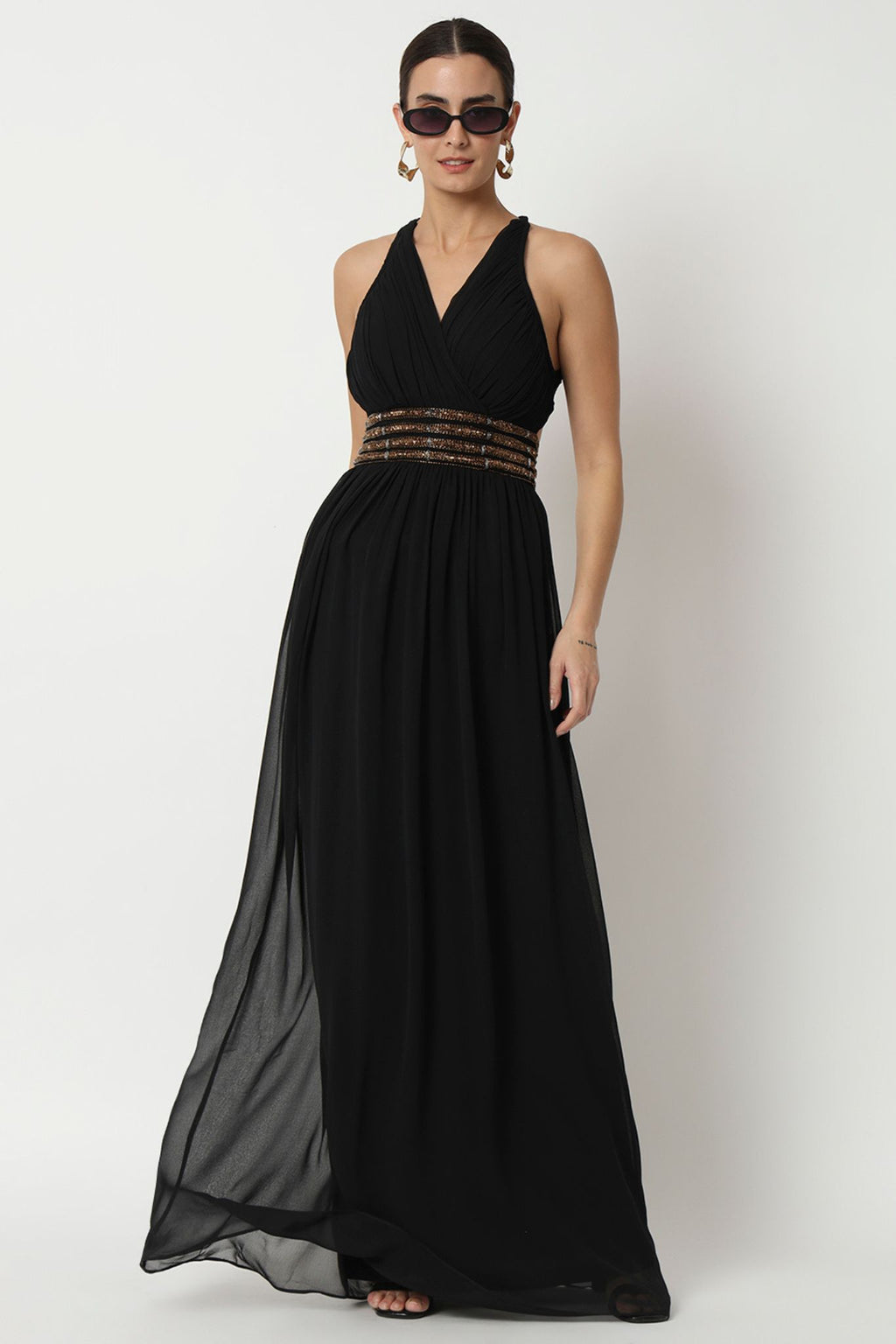 Embellished Waist Surplice Dress