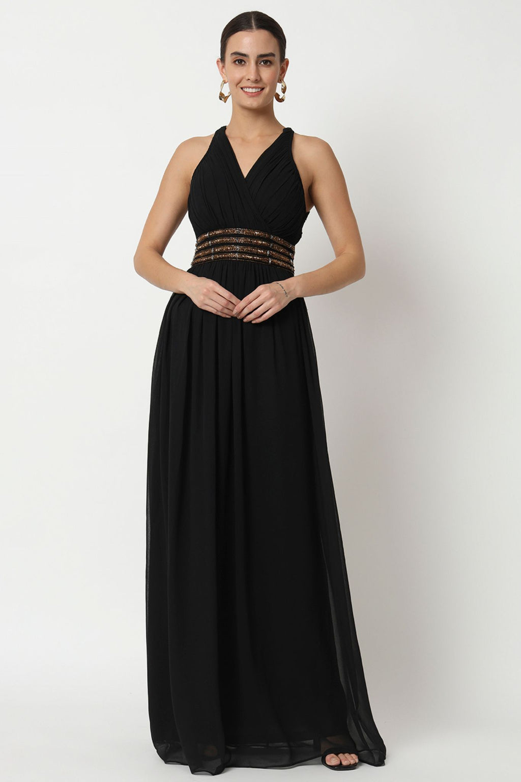 Embellished Waist Surplice Dress