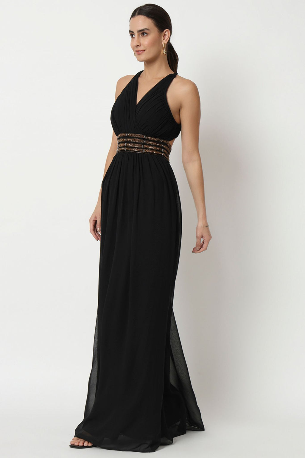 Embellished Waist Surplice Dress