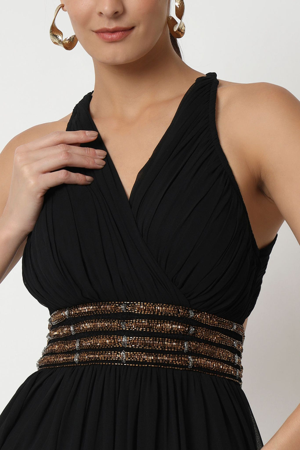 Embellished Waist Surplice Dress