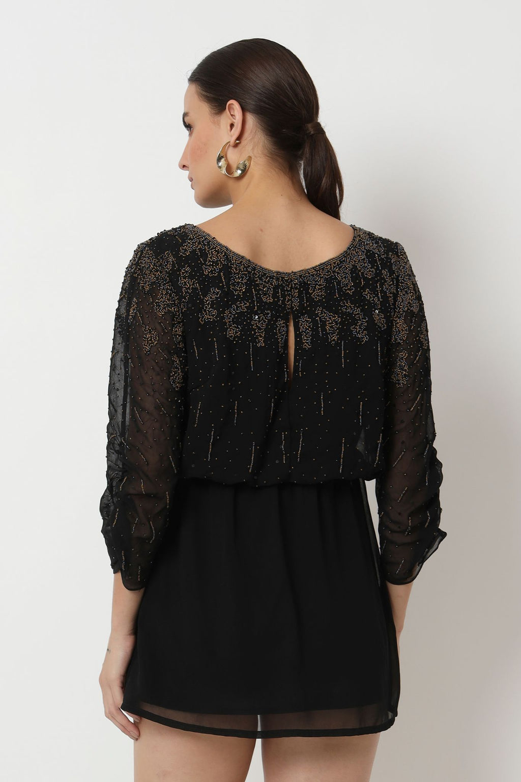 Black Hand Embroidered Short Dress