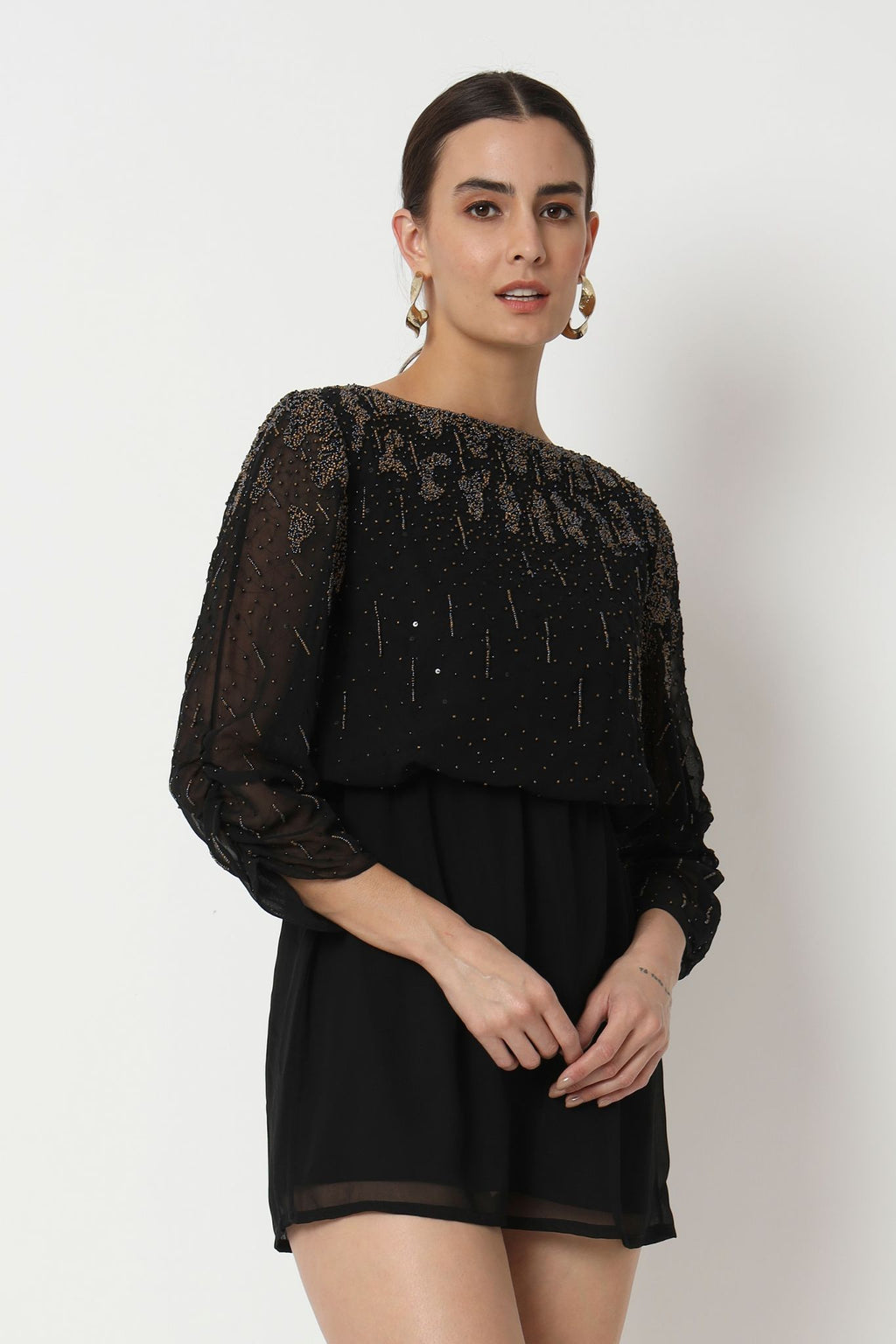 Black Hand Embroidered Short Dress