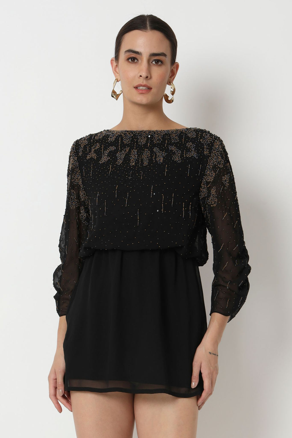 Black Hand Embroidered Short Dress