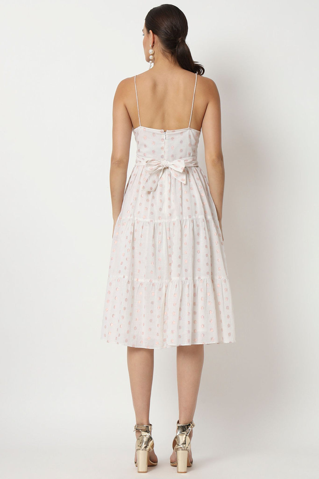 White Metallic Dots Tier Dress