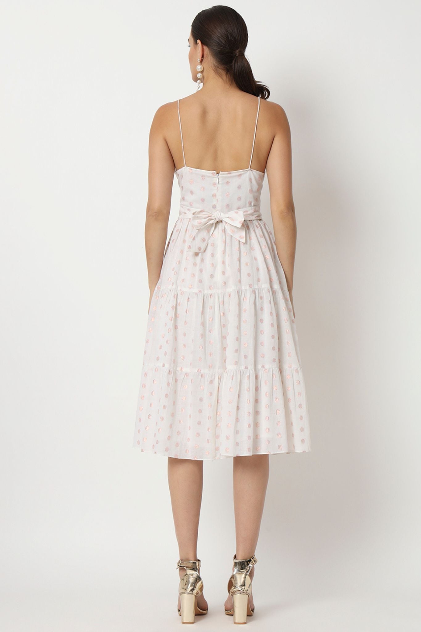 White Metallic Dots Tier Dress