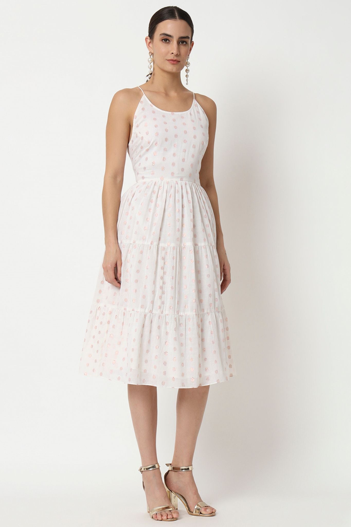 White Metallic Dots Tier Dress