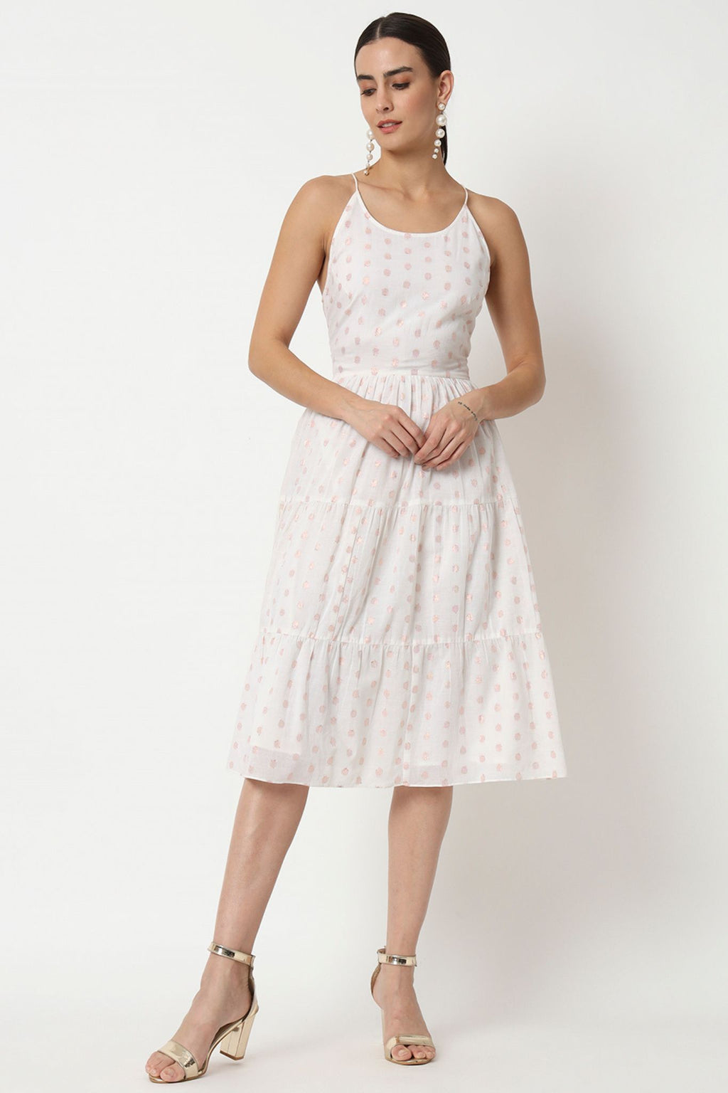 White Metallic Dots Tier Dress