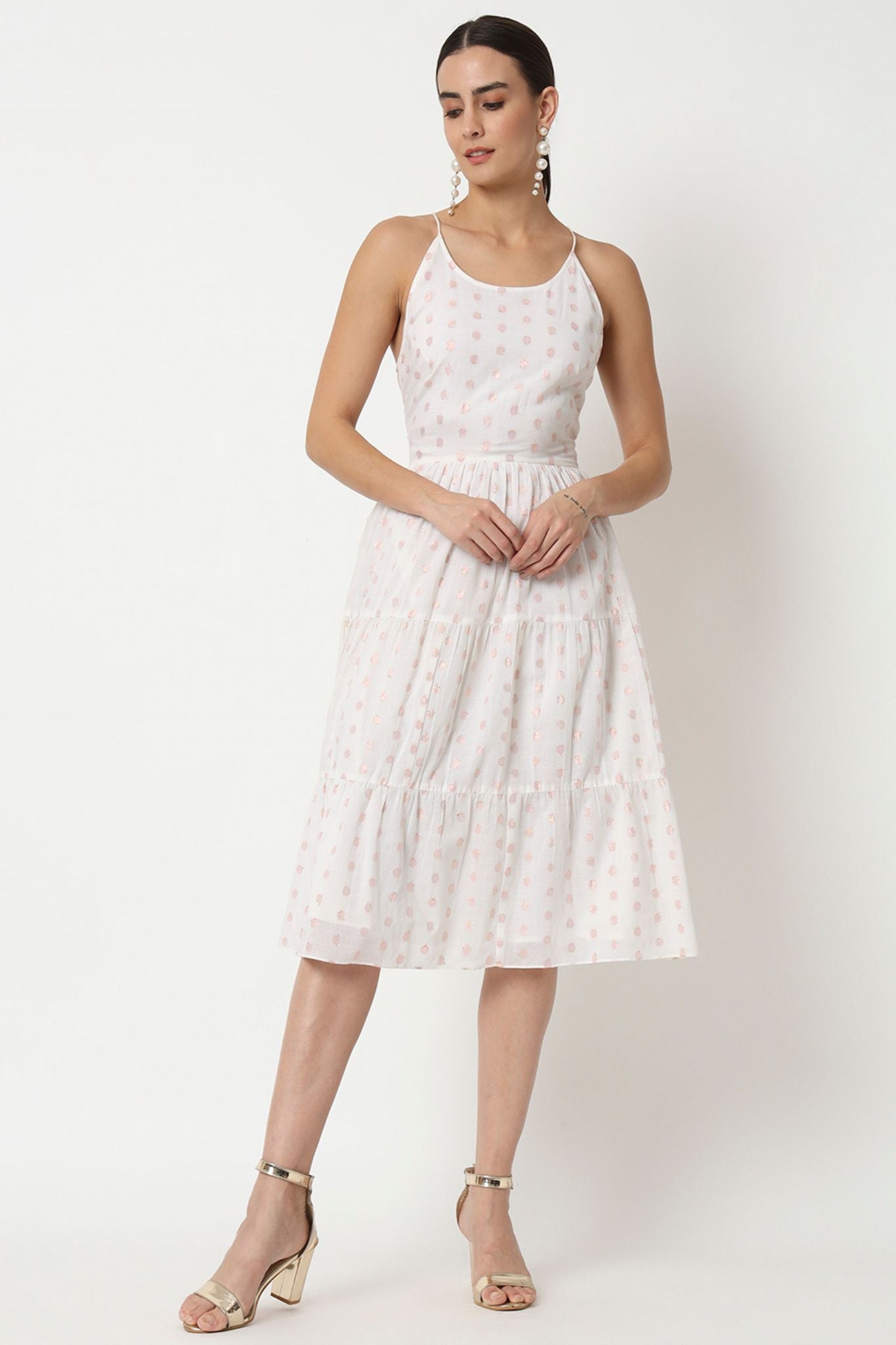White Metallic Dots Tier Dress