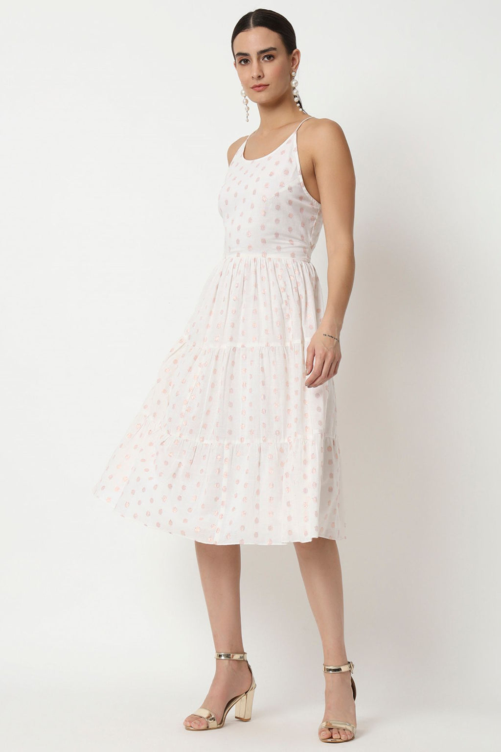 White Metallic Dots Tier Dress