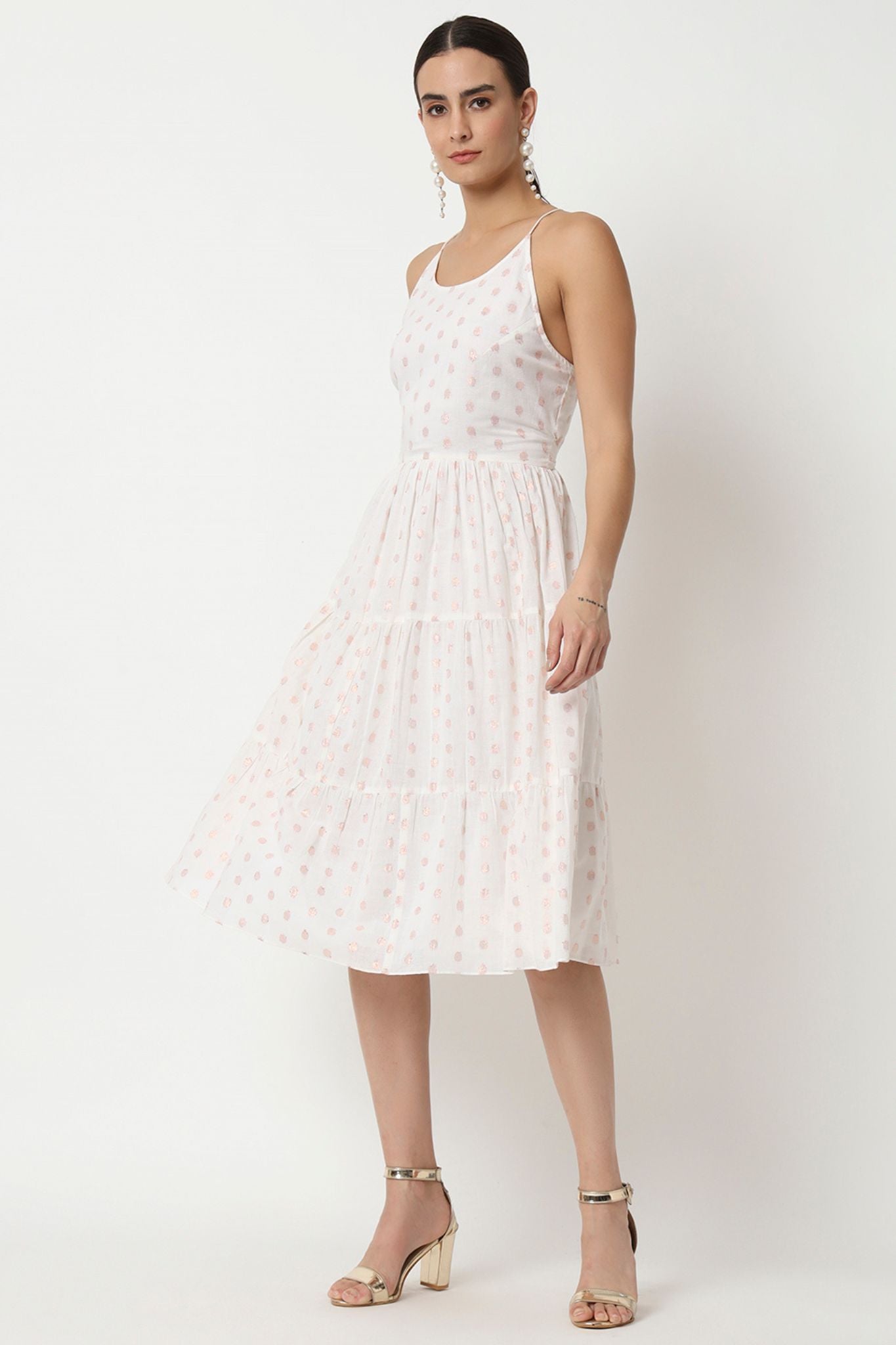 White Metallic Dots Tier Dress