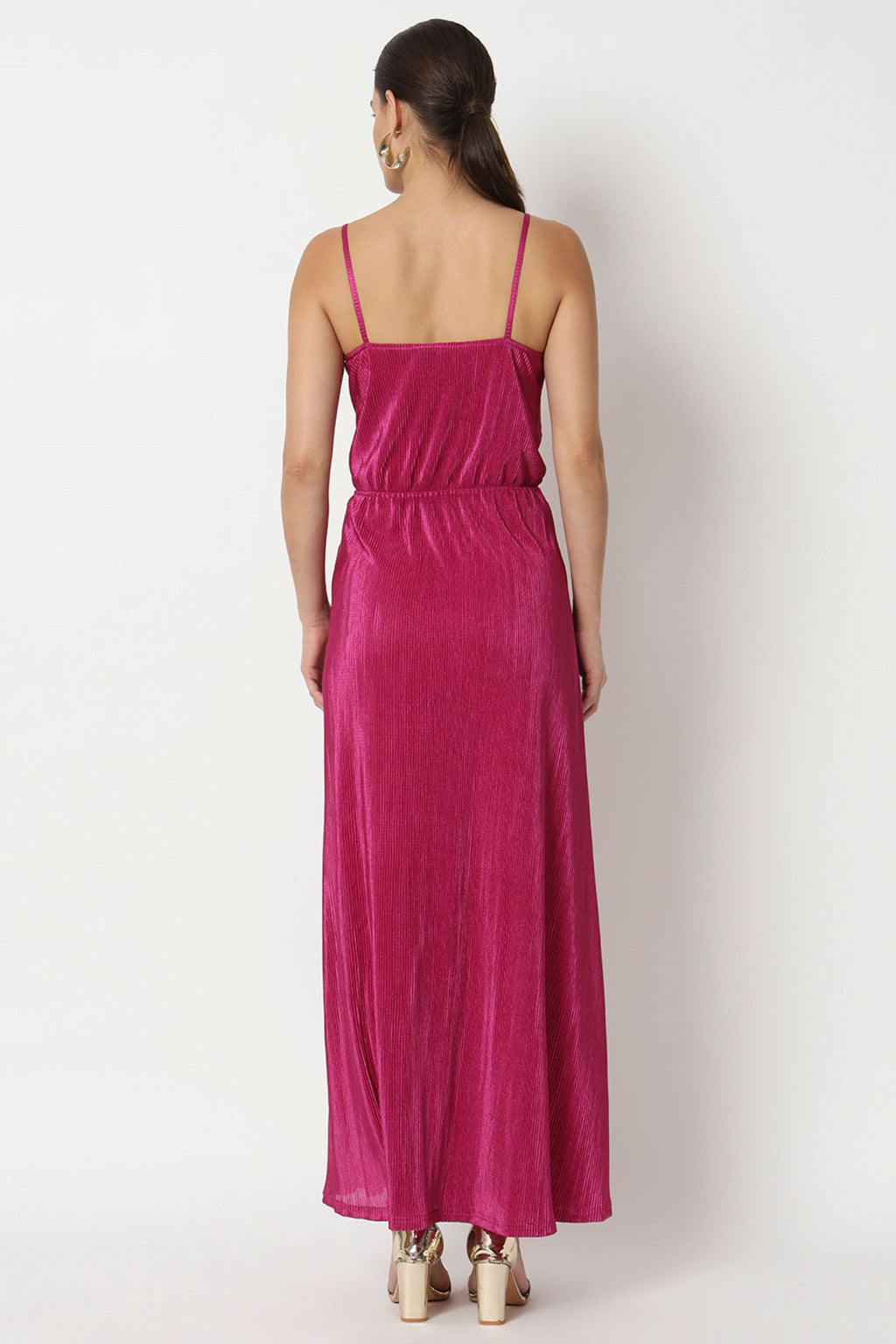 Fushia Long Peated Dress