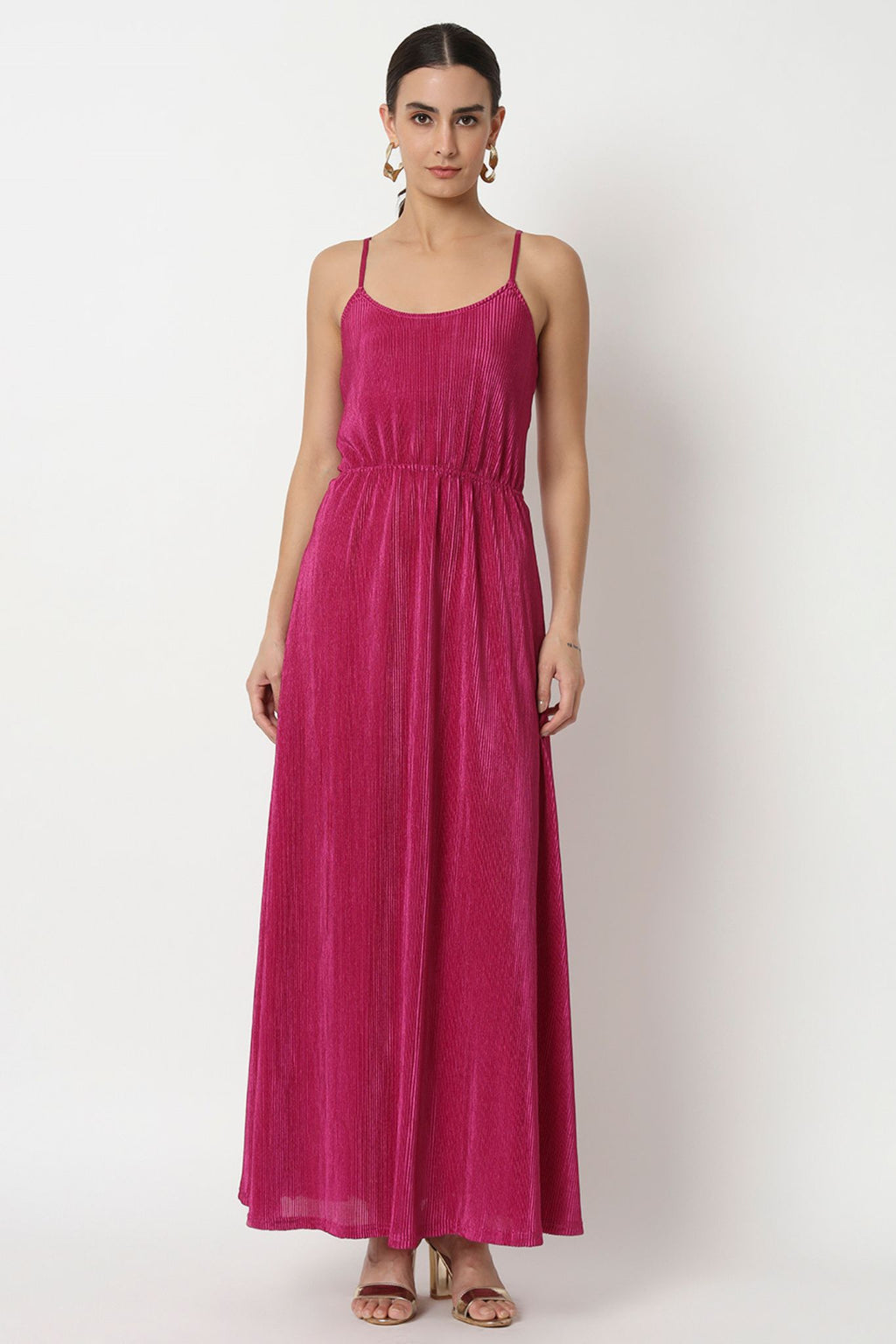 Fushia Long Peated Dress