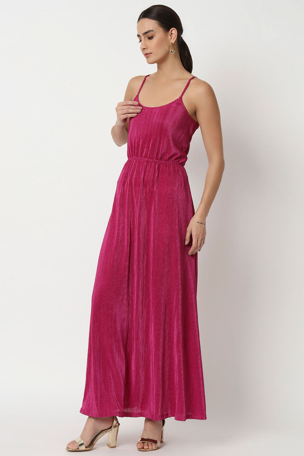 Fushia Long Peated Dress
