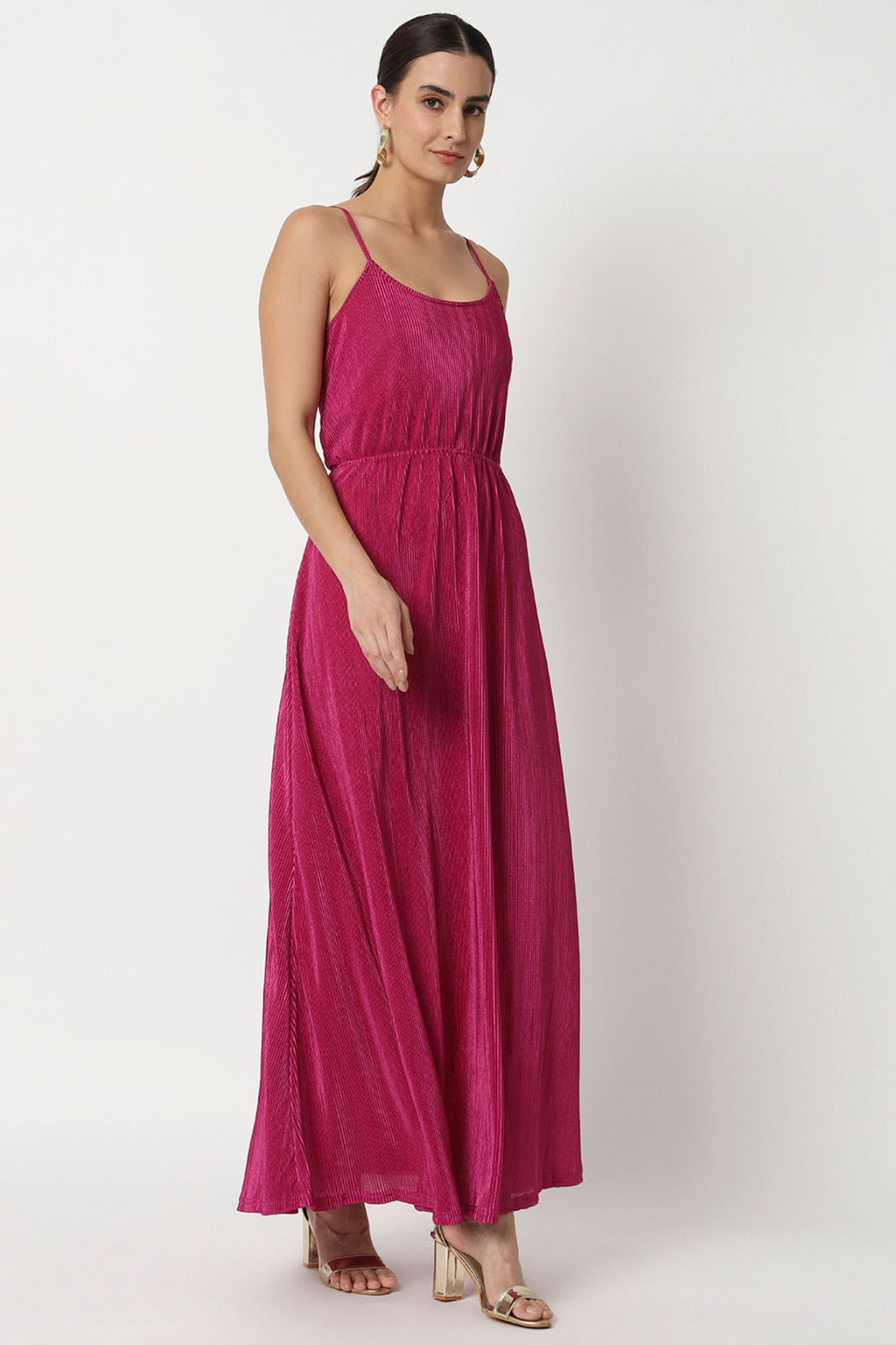Fushia Long Peated Dress