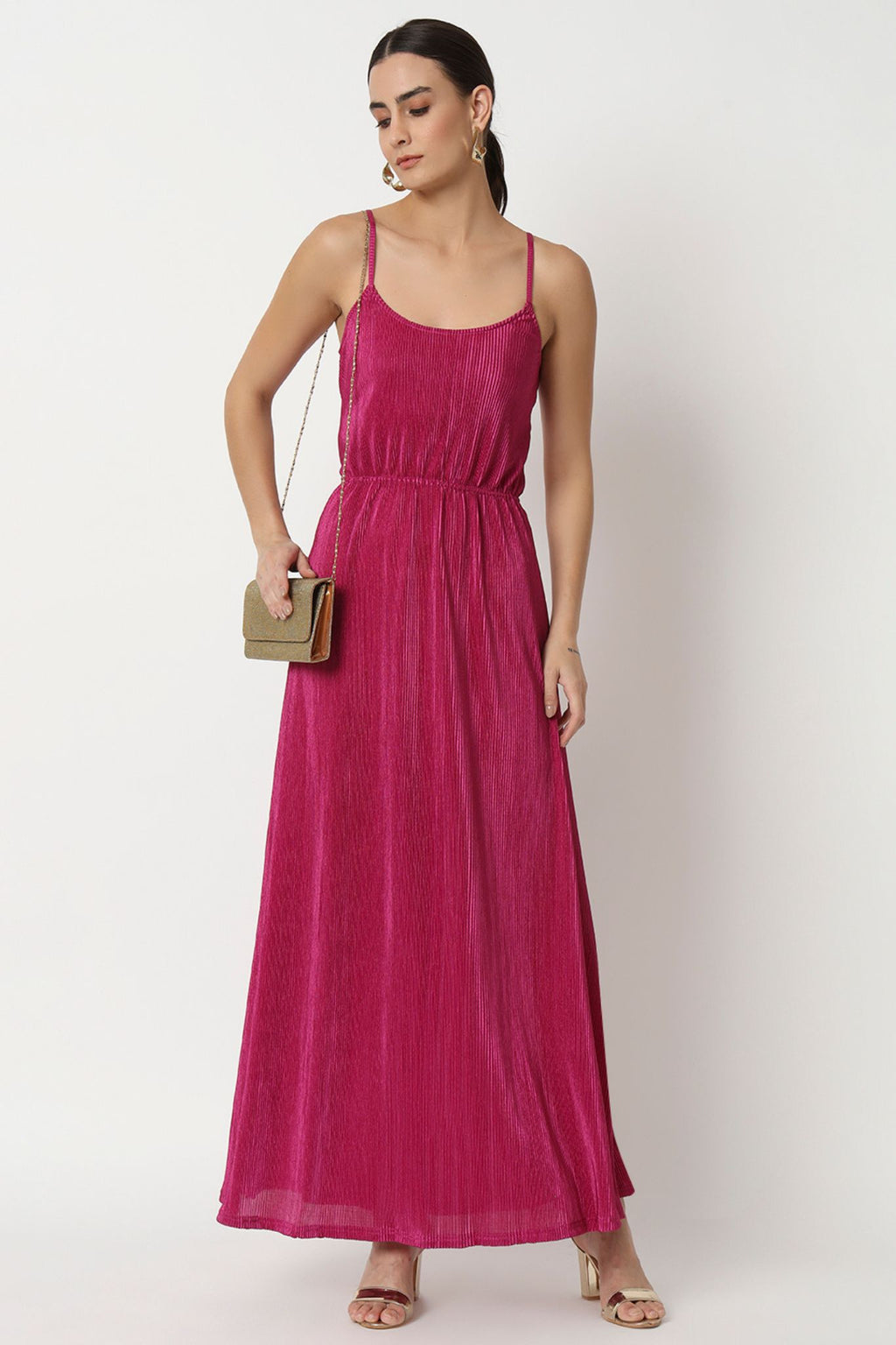 Fushia Long Peated Dress