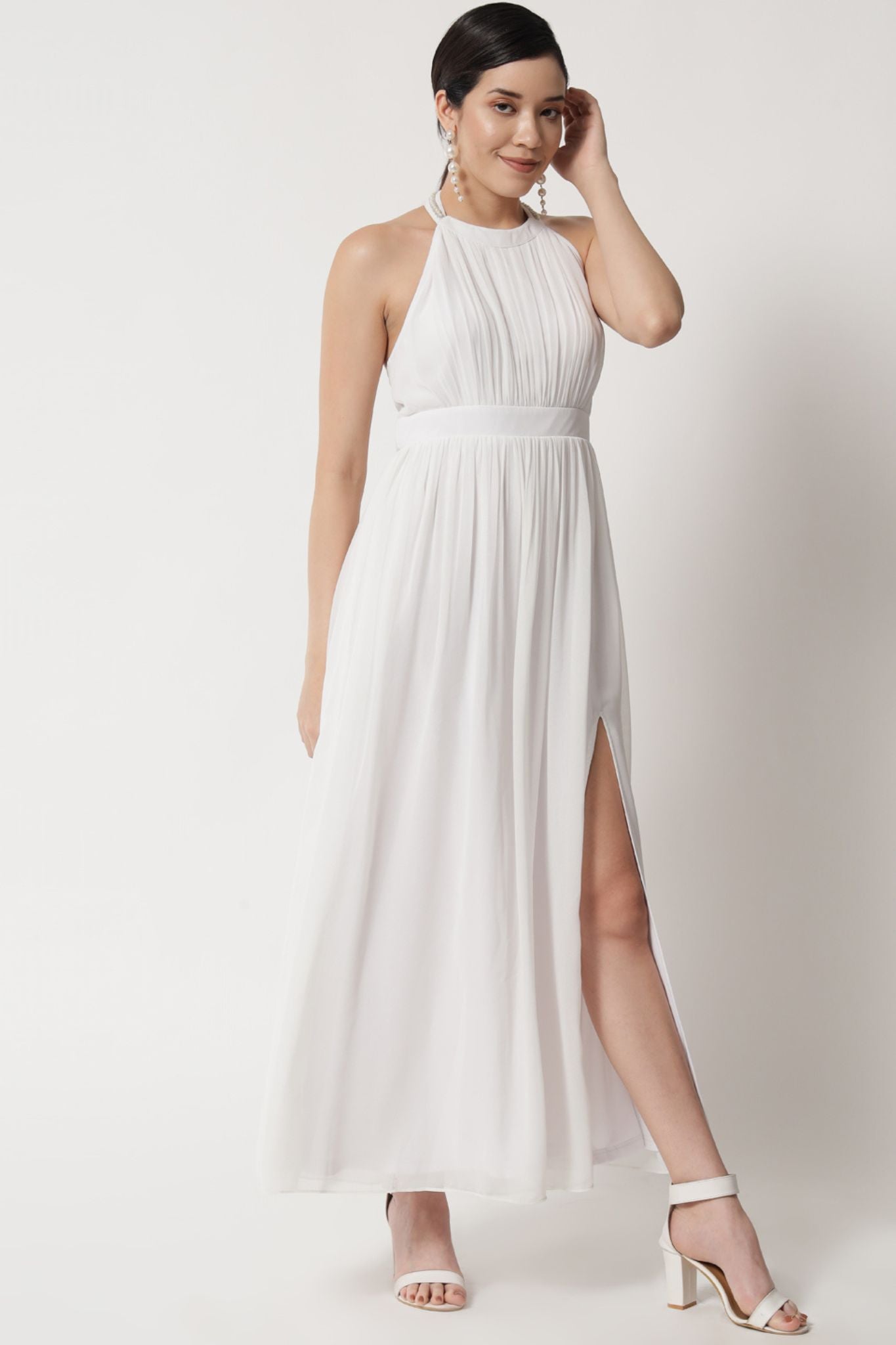 Angelic White Halter Neck Dress - Alter Amour