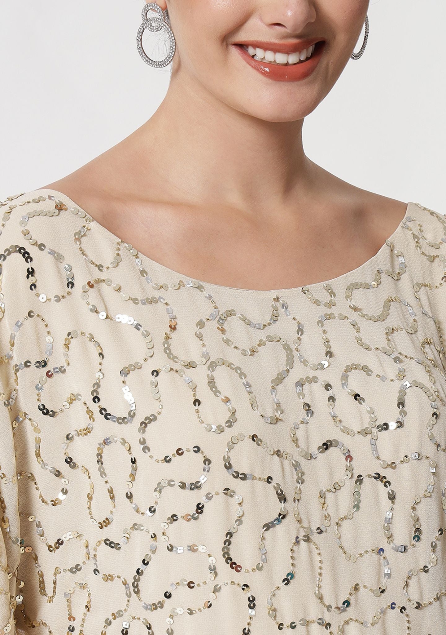 Beaded Peekaboo Sleeve Short Dress - Alter Amour