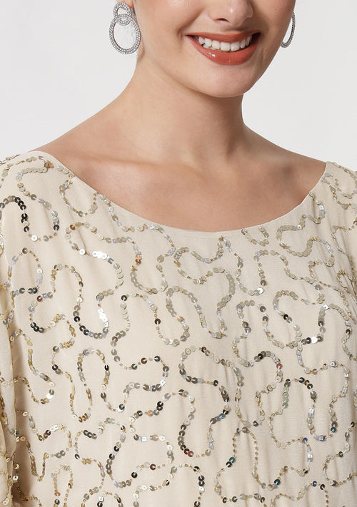 Beaded Peekaboo Sleeve Short Dress - Alter Amour