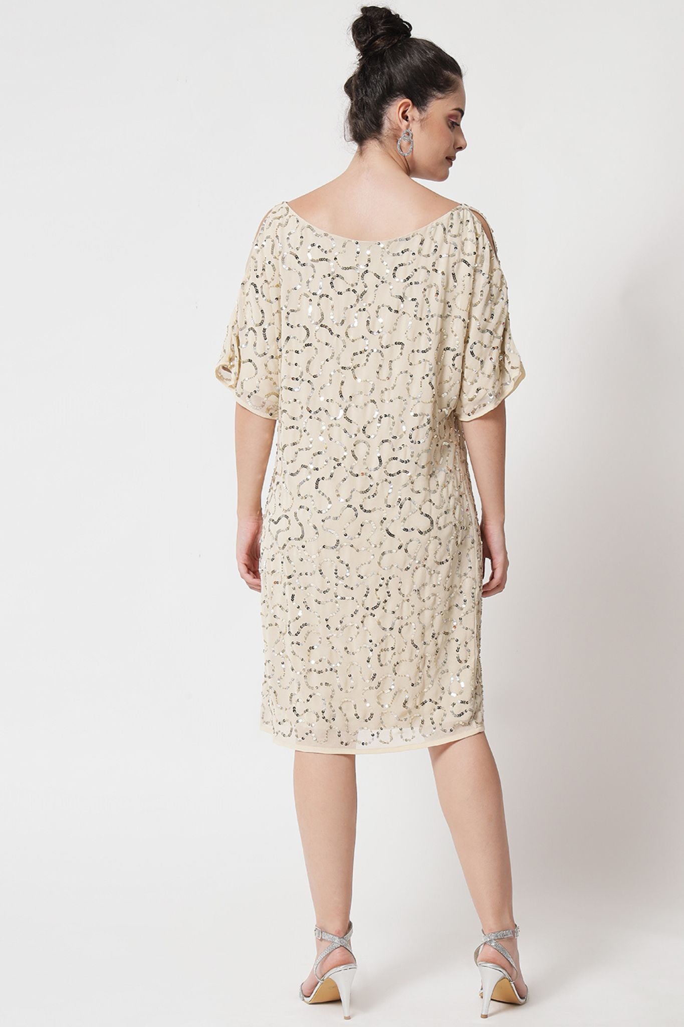 Beaded Peekaboo Sleeve Short Dress - Alter Amour