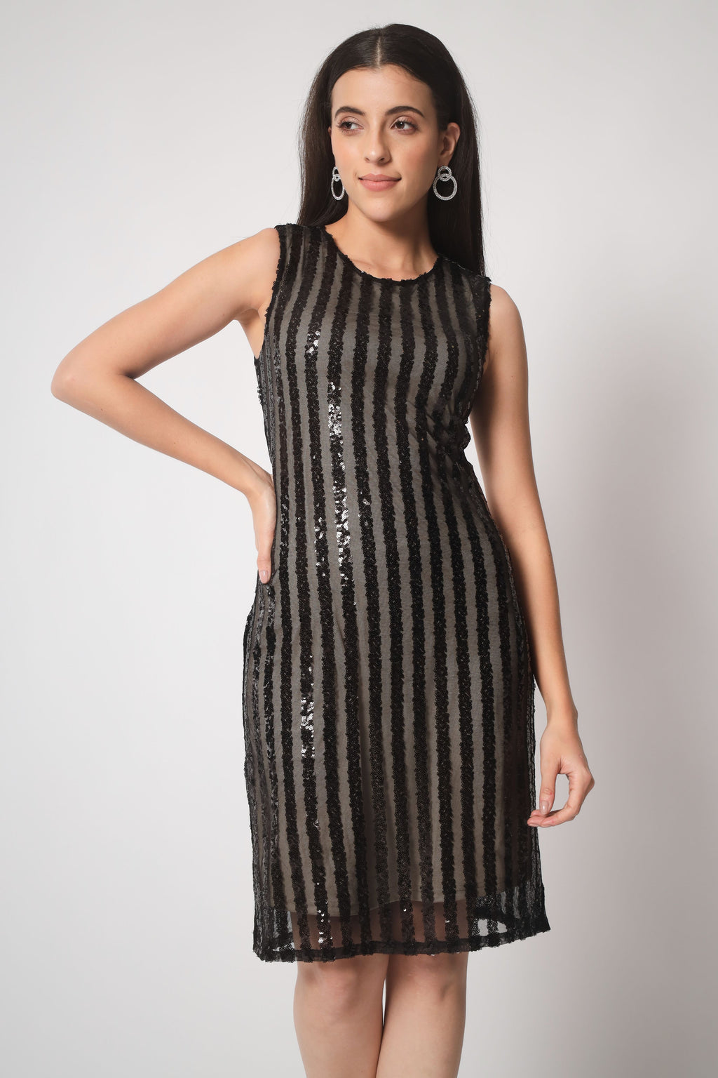 Black Sequin Stripe Dress