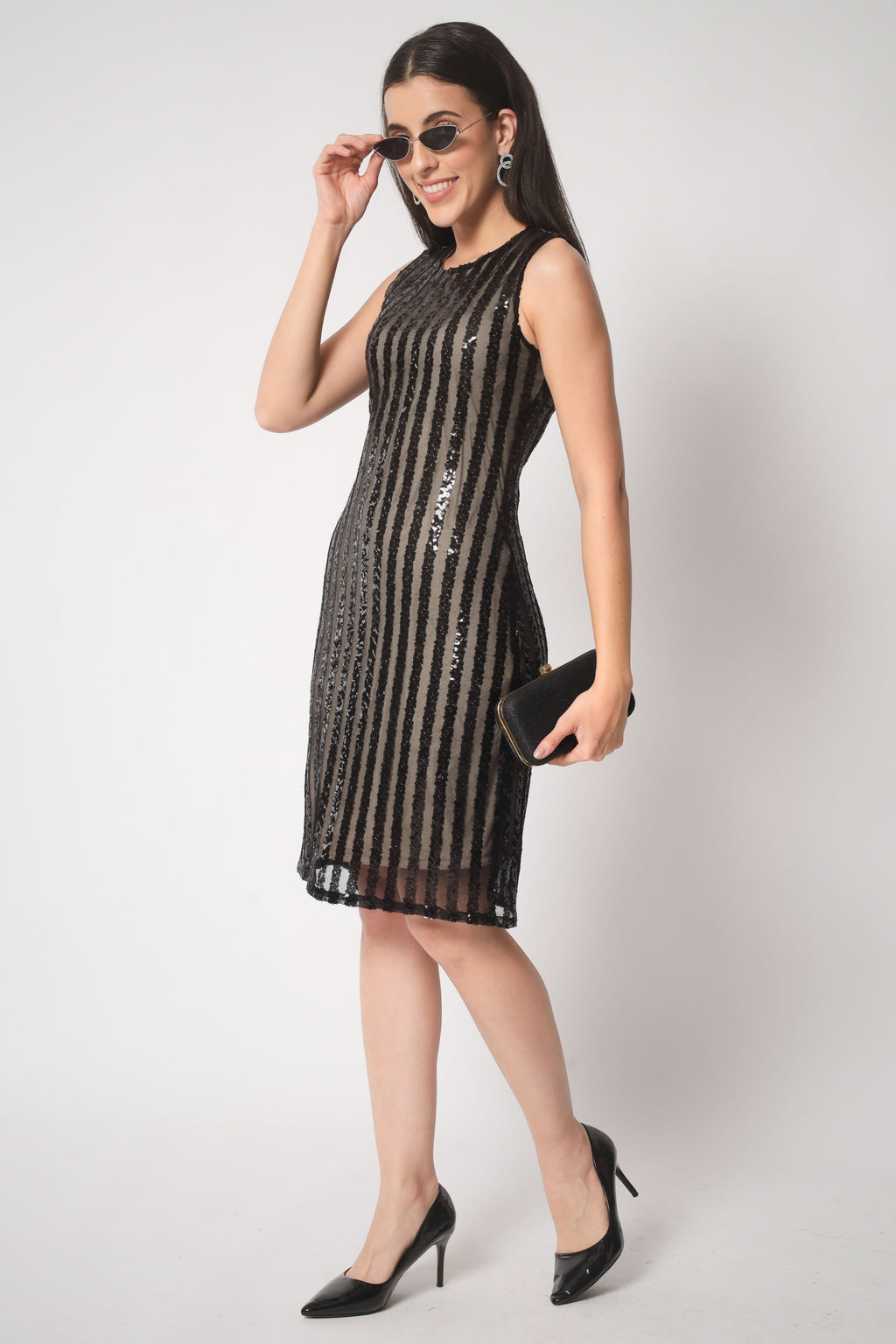 Black Sequin Stripe Dress