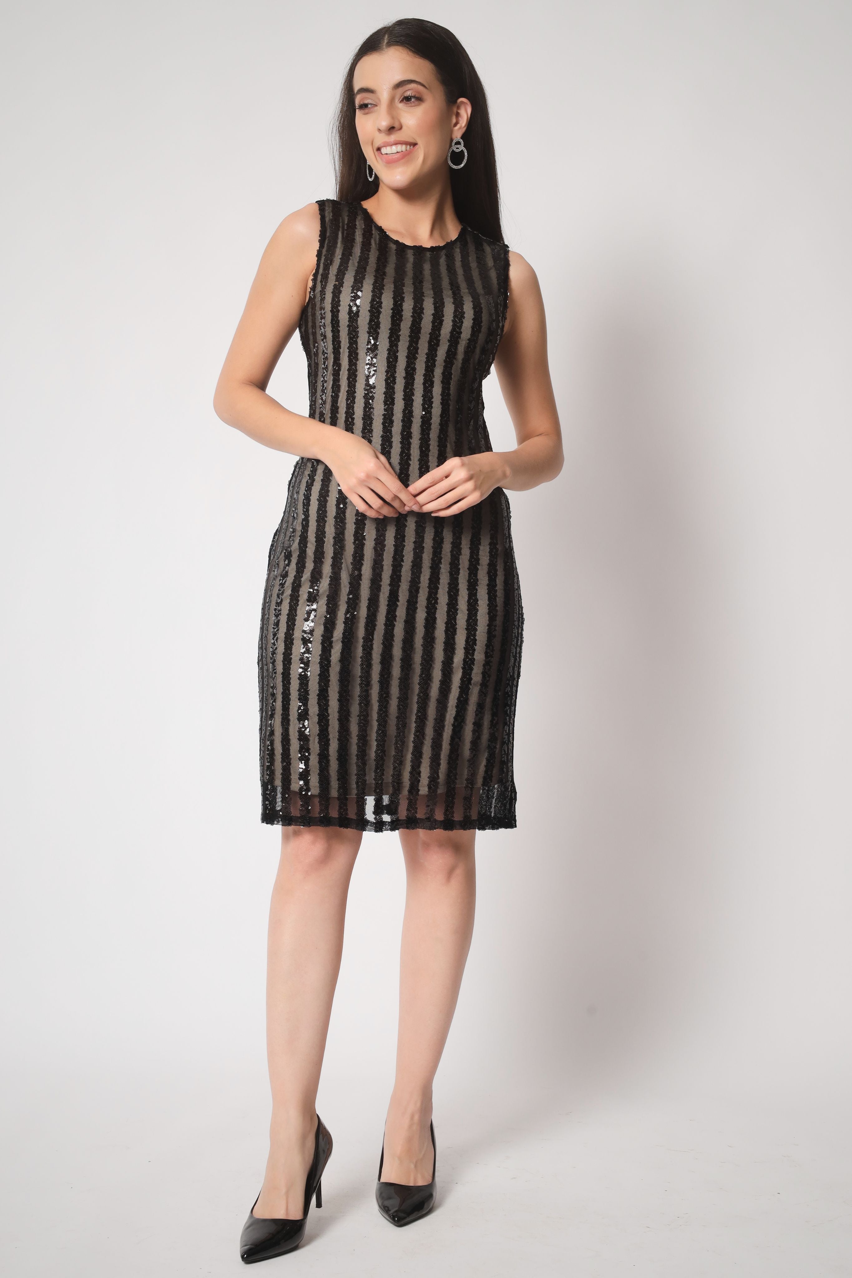 Black Sequin Stripe Dress