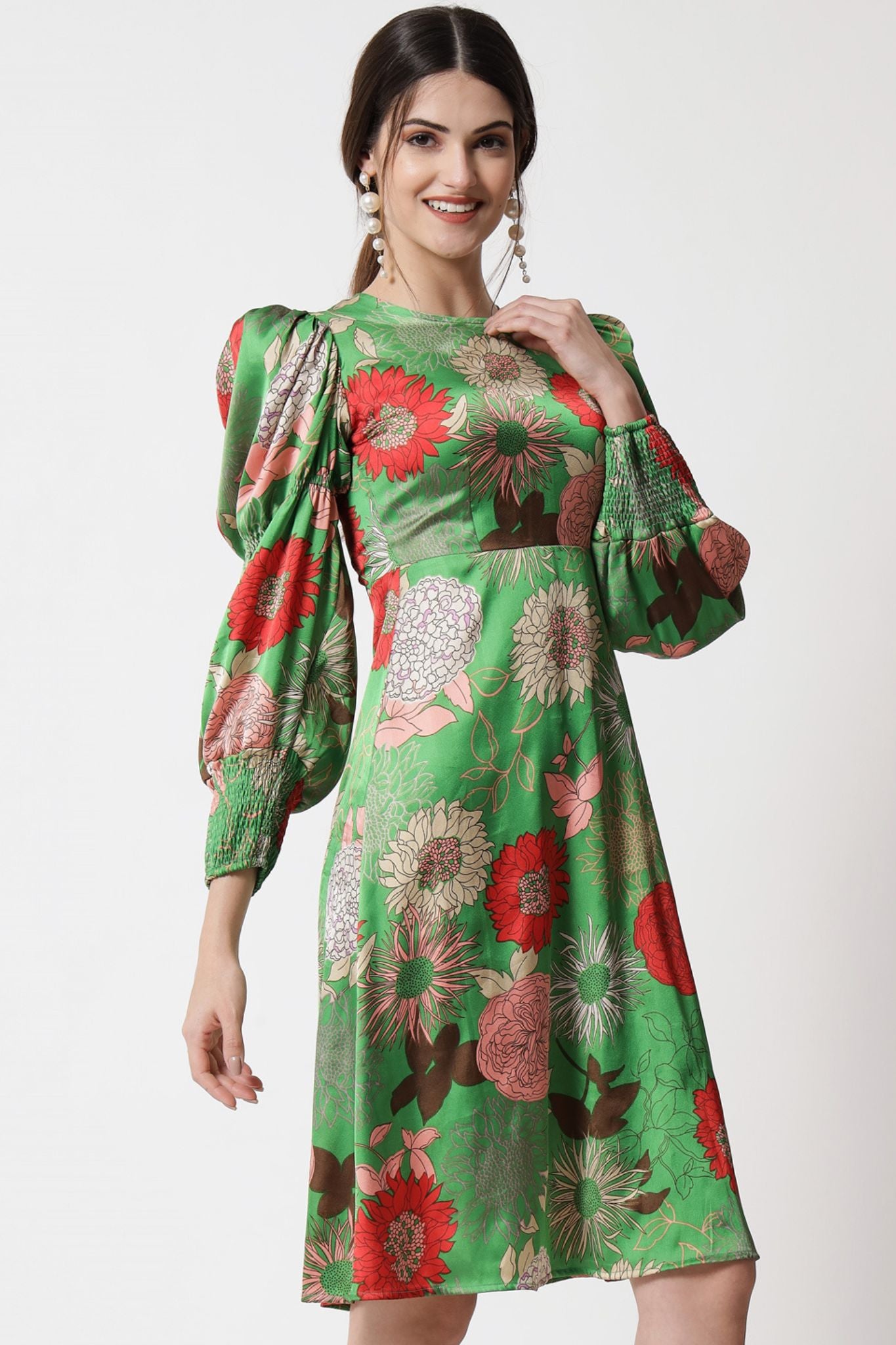 Floral Puff Sleeve Short Dress - Alter Amour