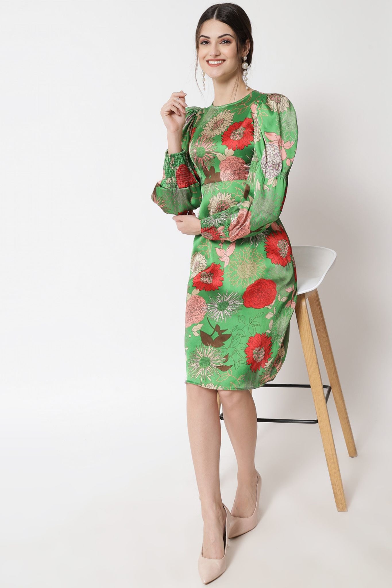 Floral Puff Sleeve Short Dress - Alter Amour