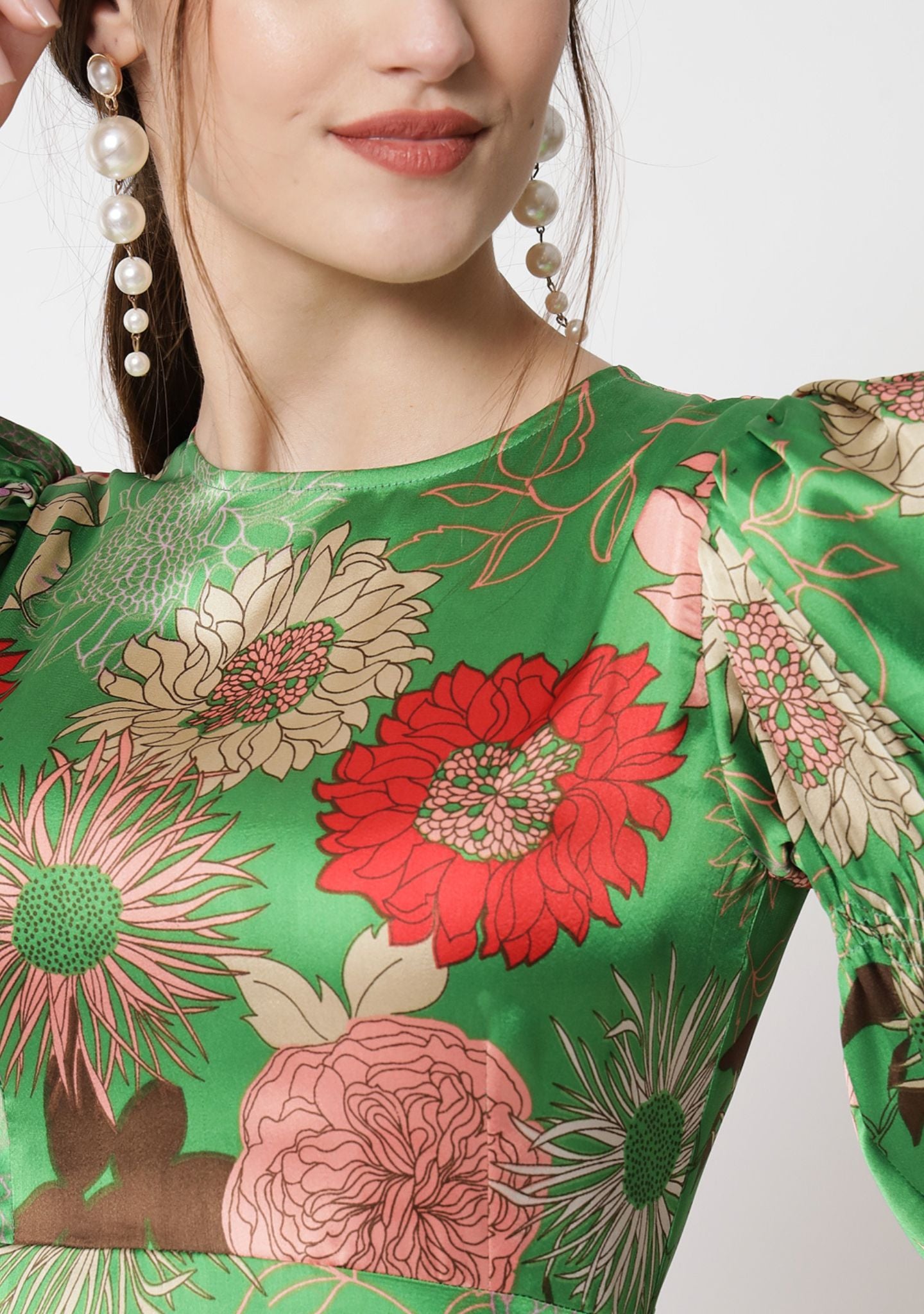 Floral Puff Sleeve Short Dress - Alter Amour