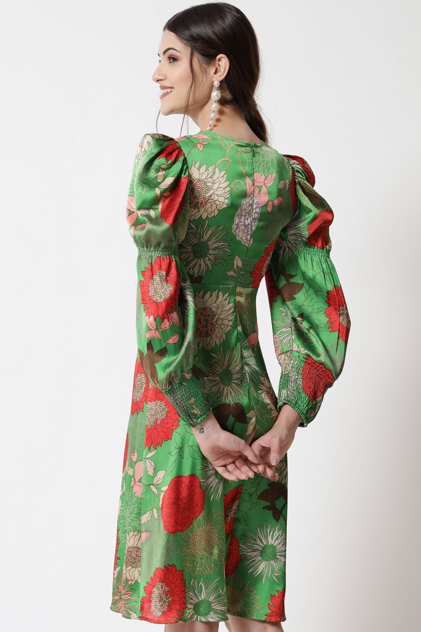 Floral Puff Sleeve Short Dress - Alter Amour