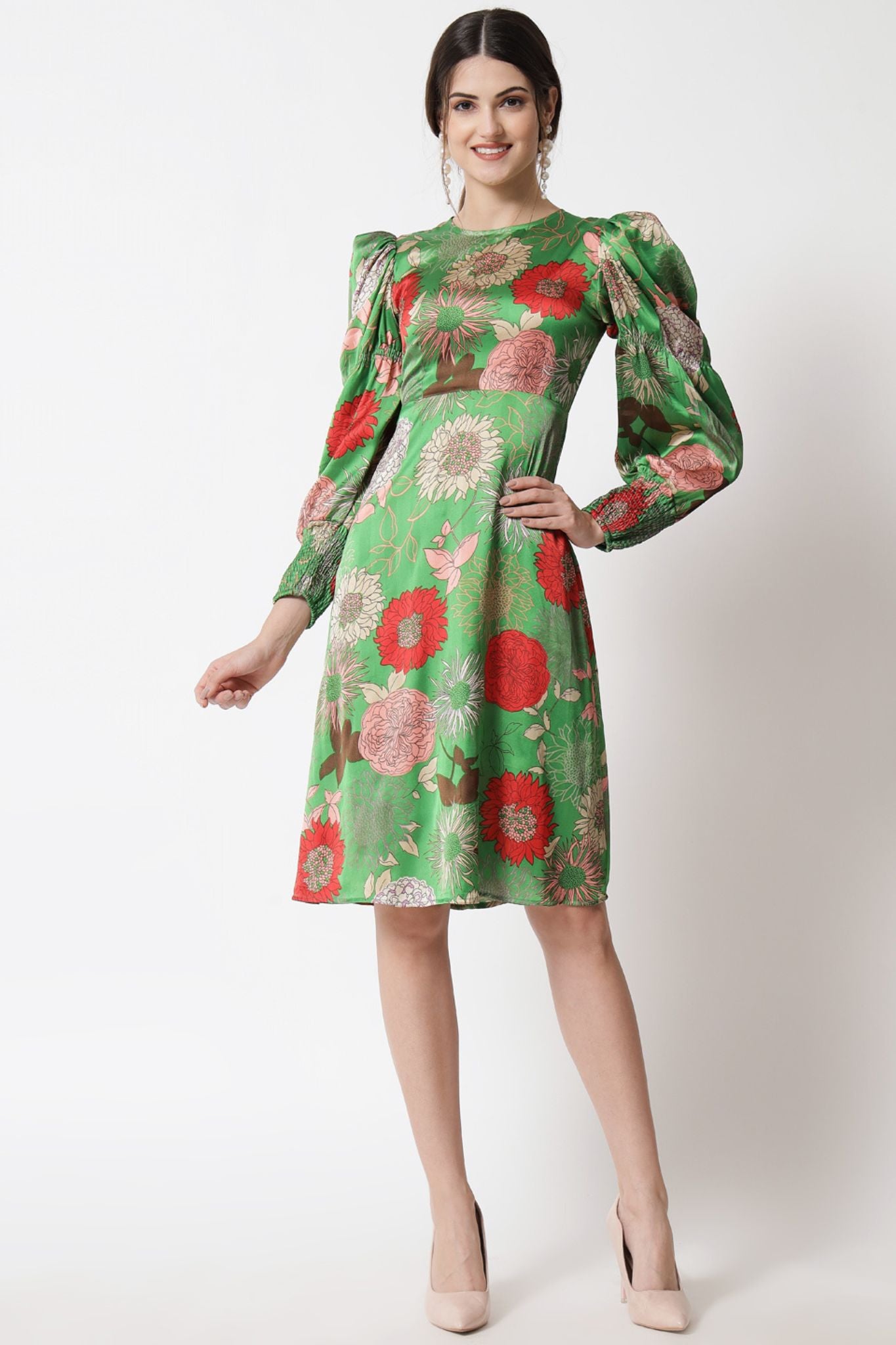 Floral Puff Sleeve Short Dress - Alter Amour