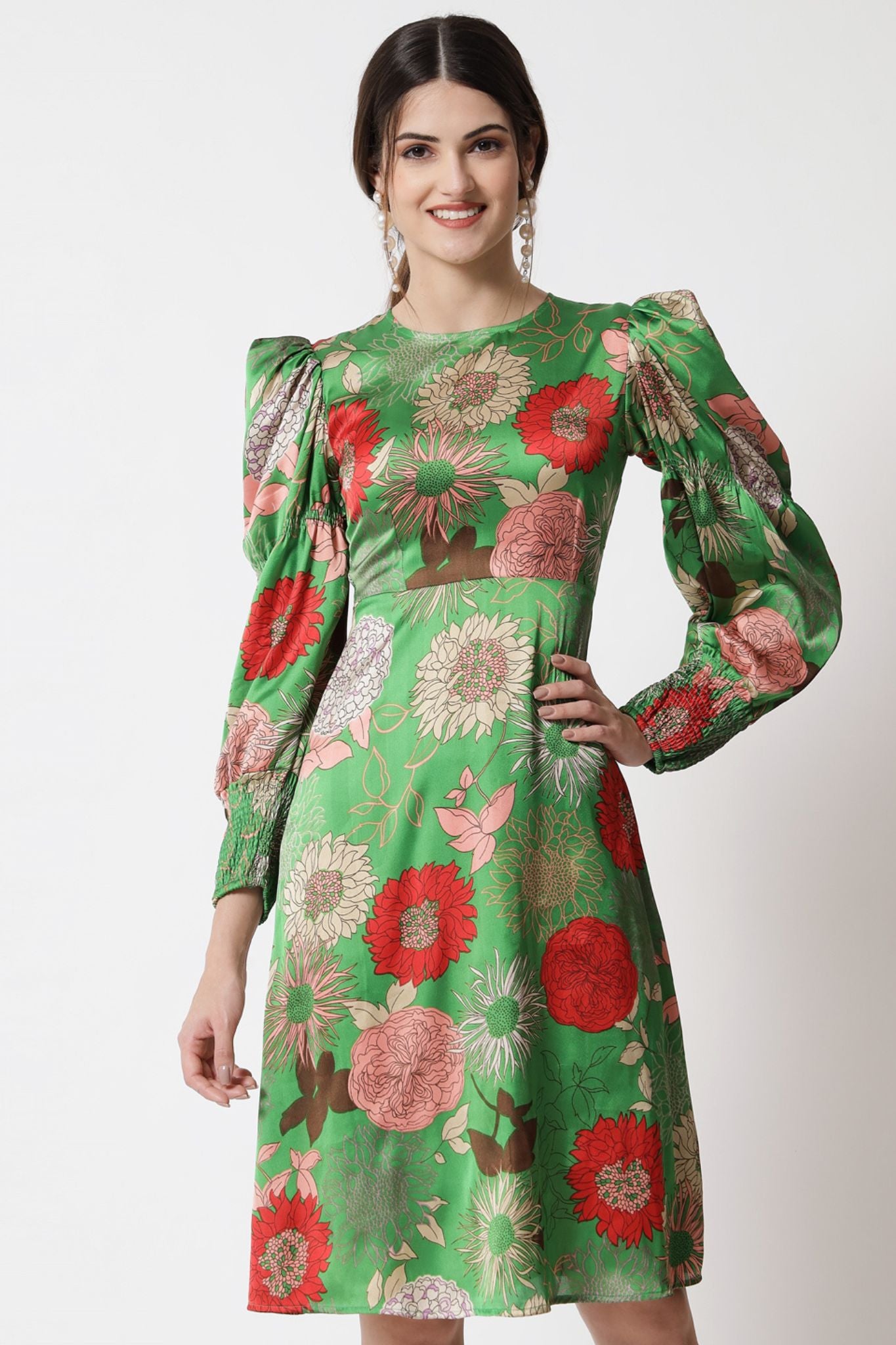 Floral Puff Sleeve Short Dress - Alter Amour