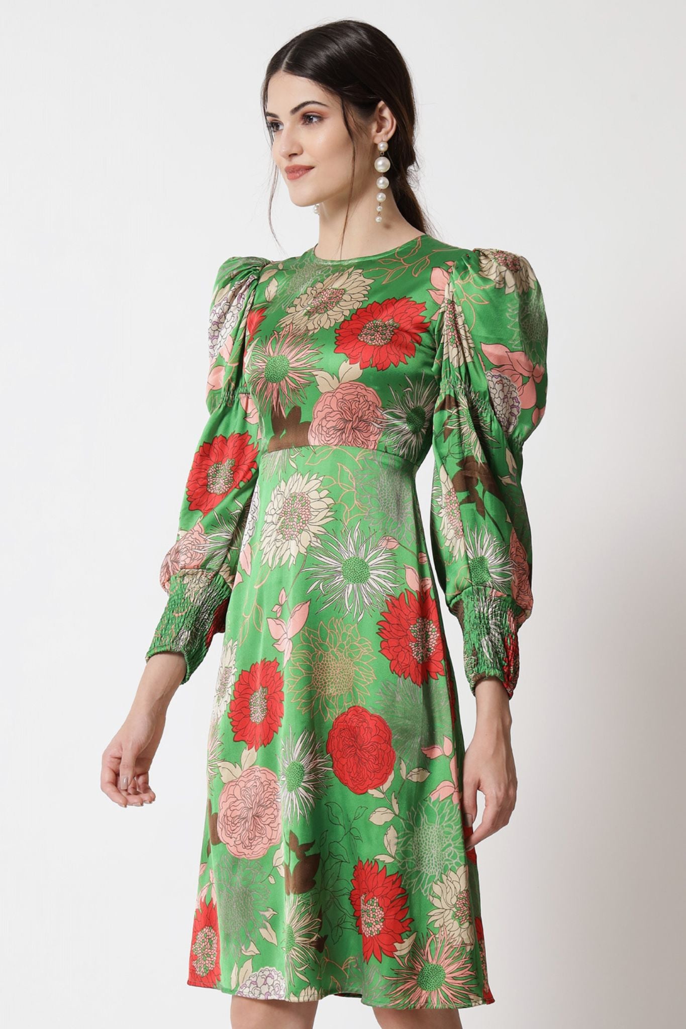 Floral Puff Sleeve Short Dress - Alter Amour