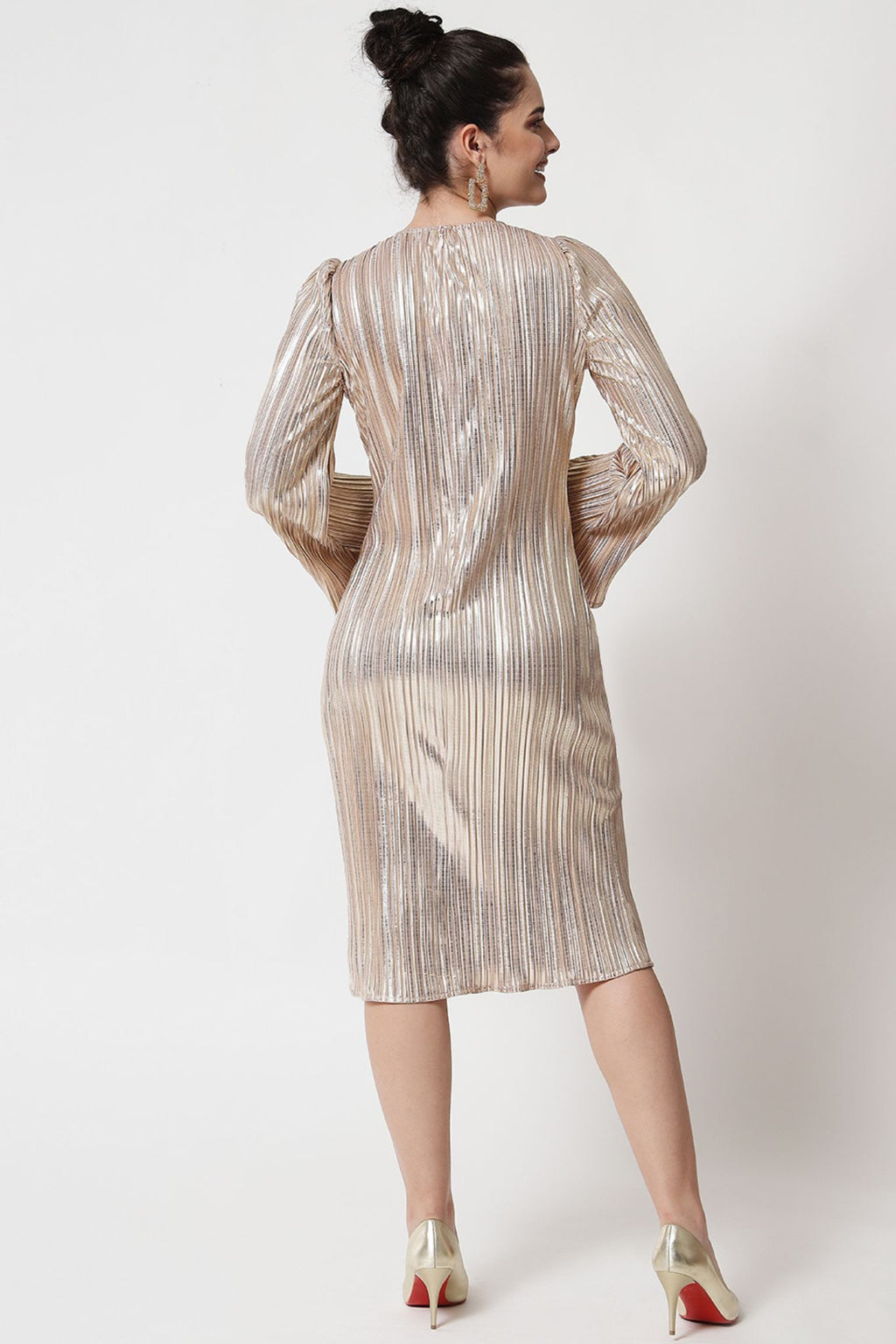 Gold Foil Pleated Short Dress - Alter Amour