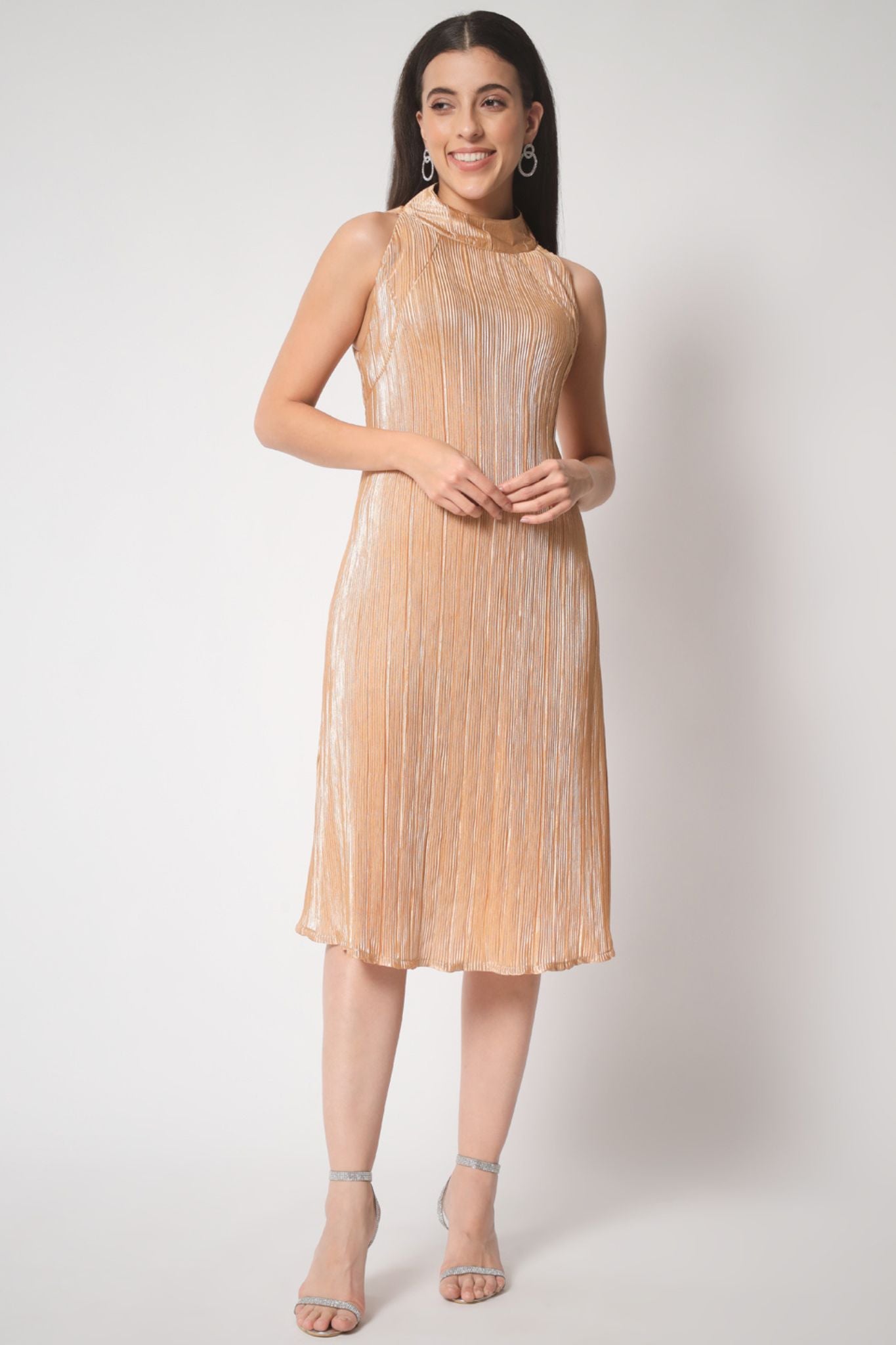 Gold Pleated Short Dress