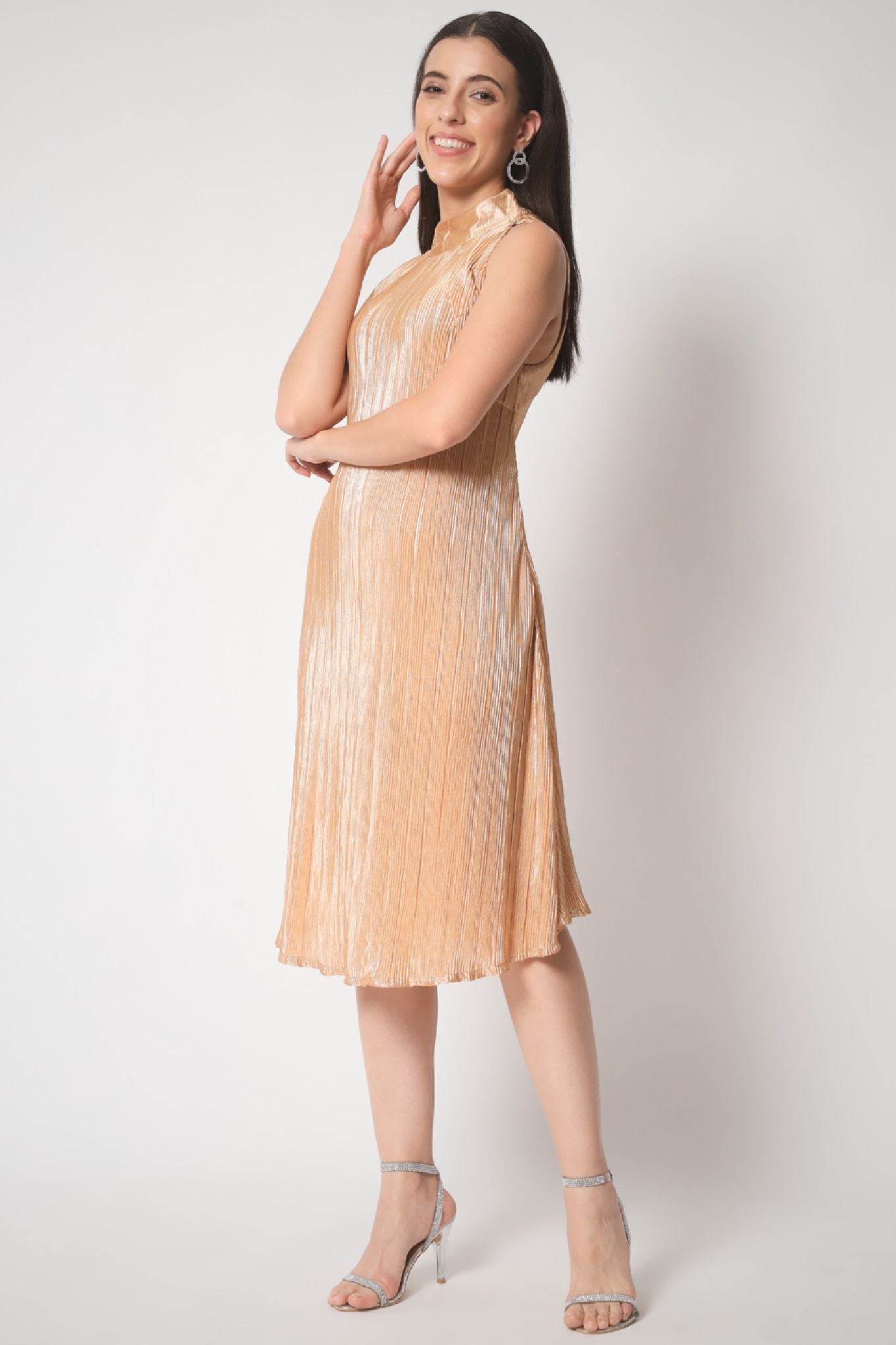 Gold Pleated Short Dress