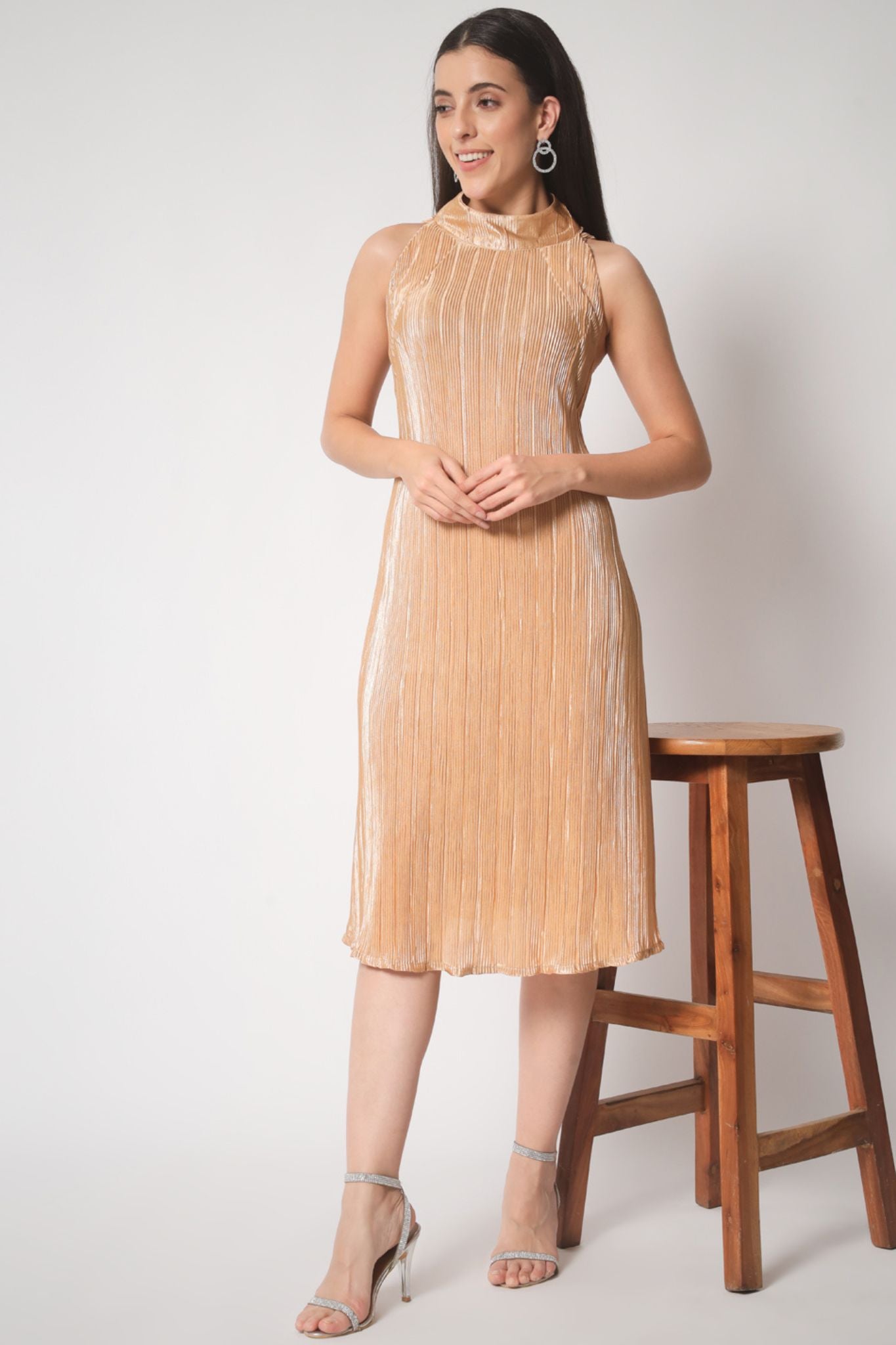 Gold Pleated Short Dress