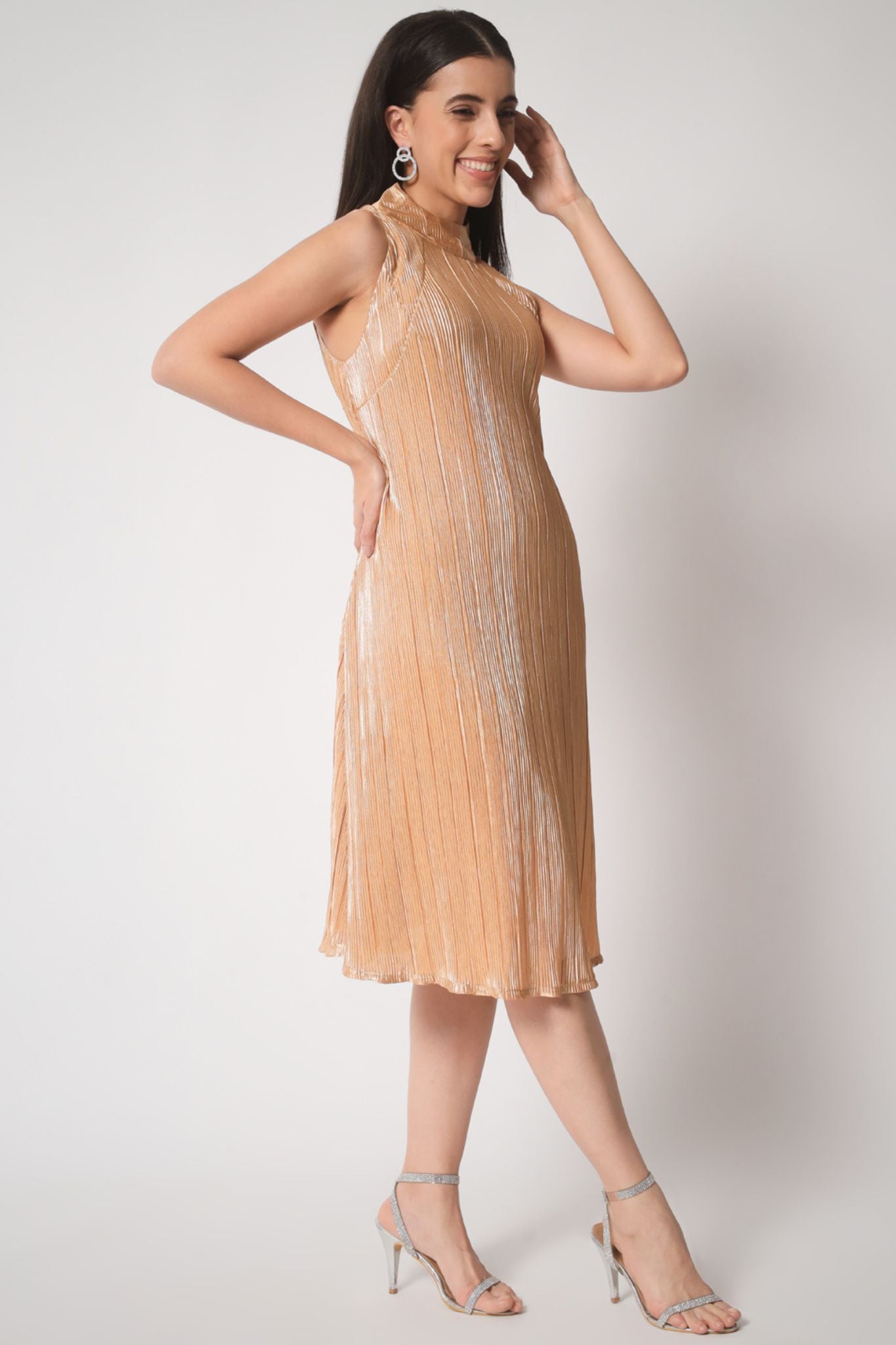 Gold Pleated Short Dress