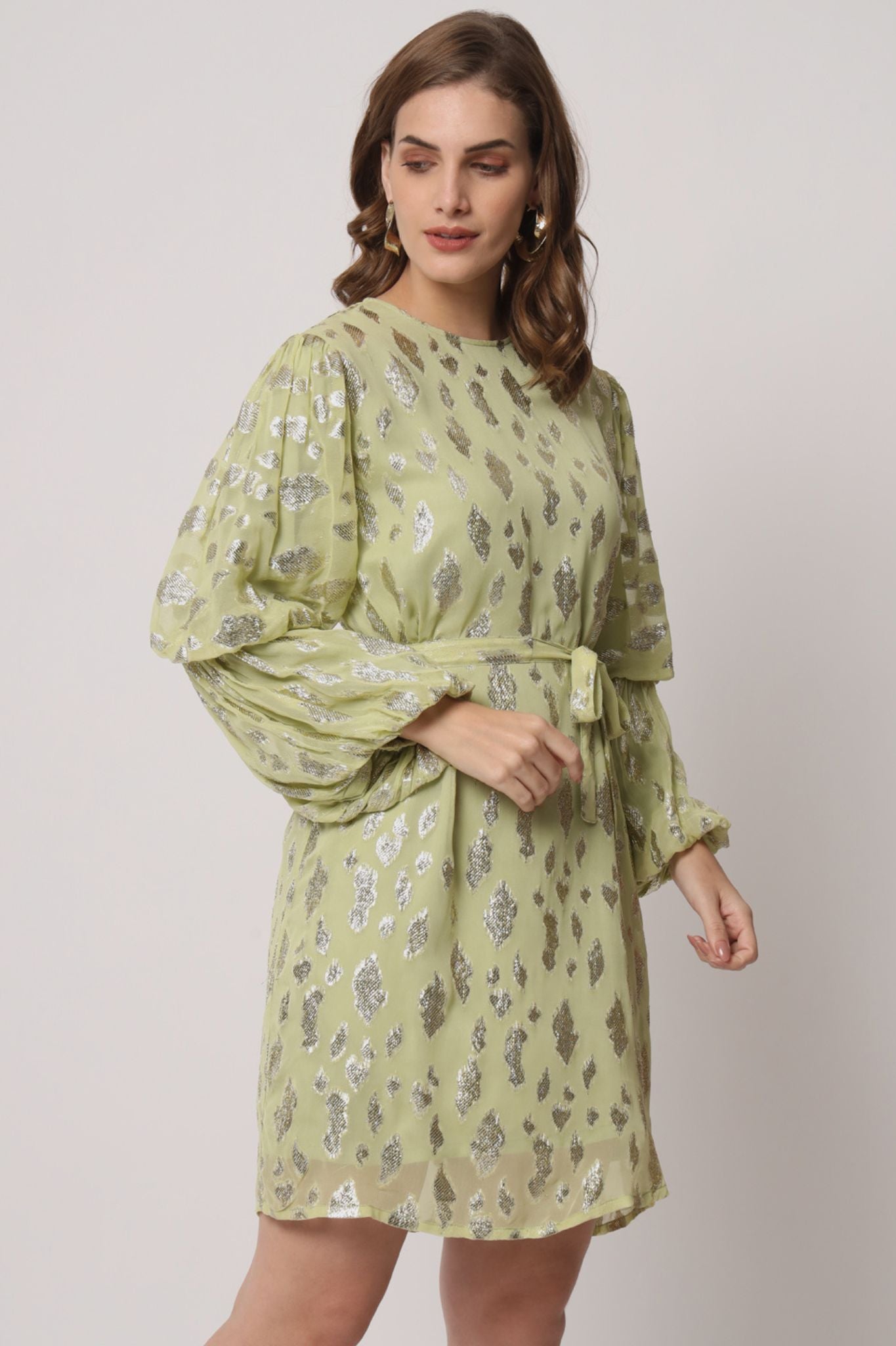 Green Gold Lurex Short Dress