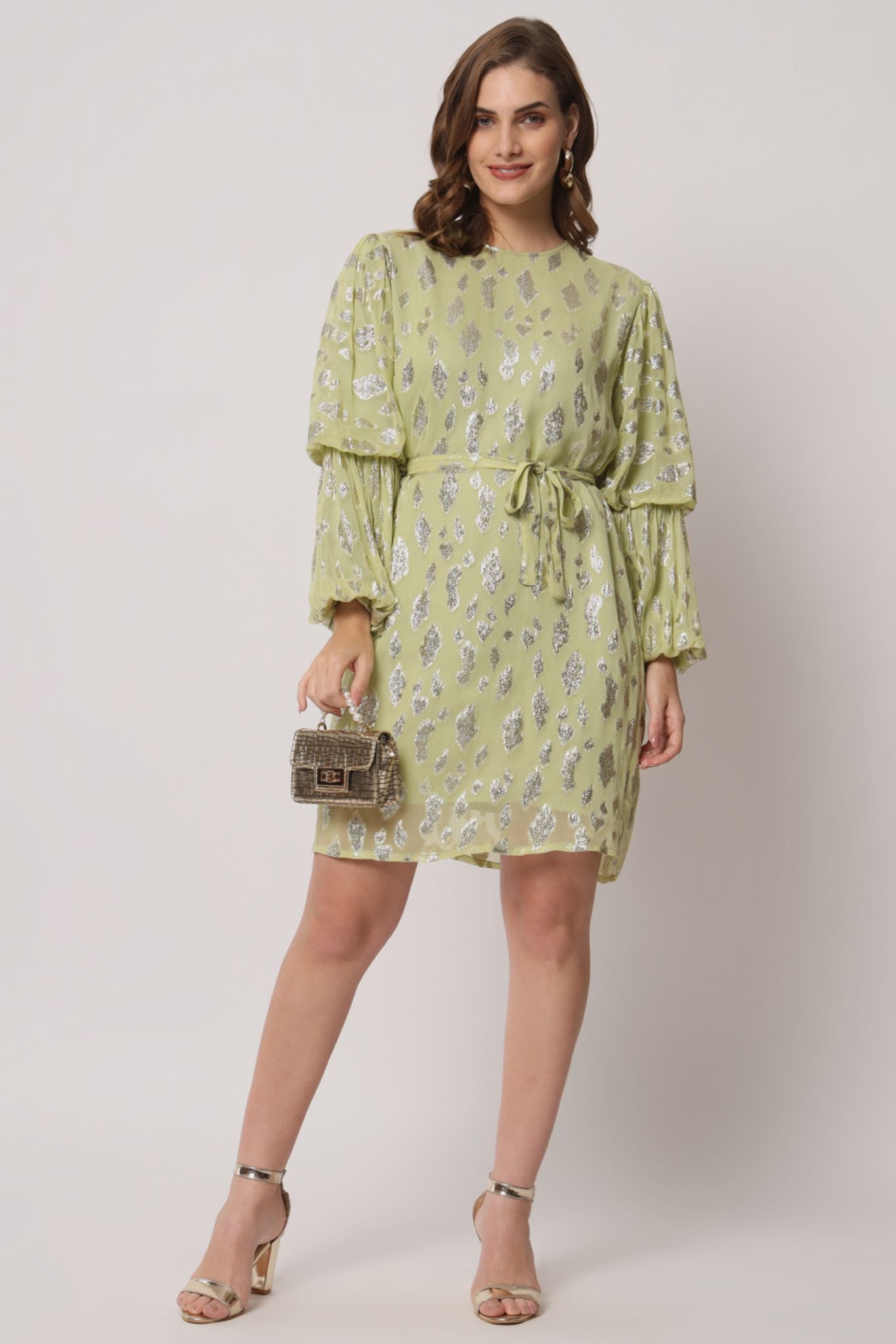 Green Gold Lurex Short Dress
