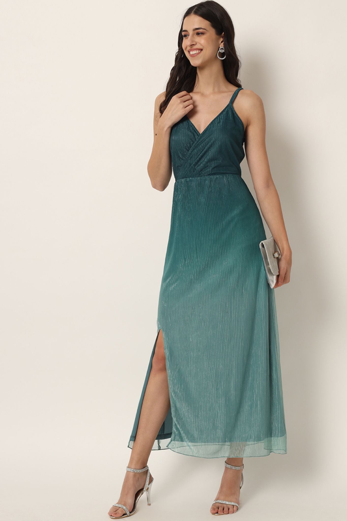 Buy U&F Plus Size Olive Green Crepe Maxi Dress at Amazon.in