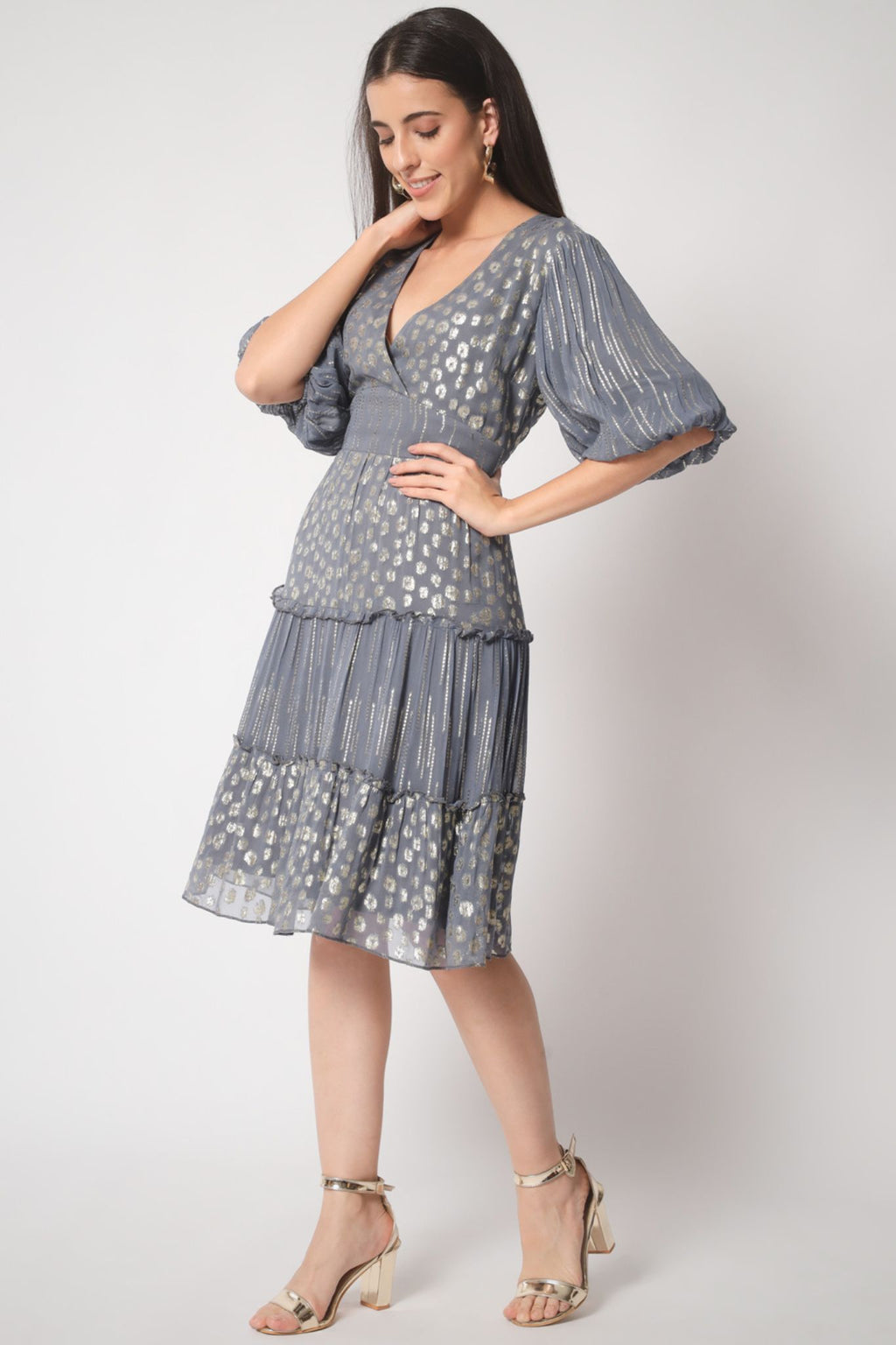 Grey Gold Lurex Tier Dress