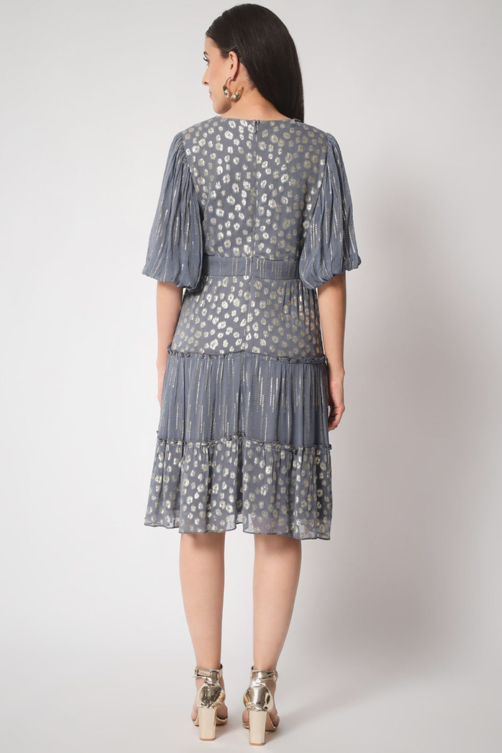 Grey Gold Lurex Tier Dress