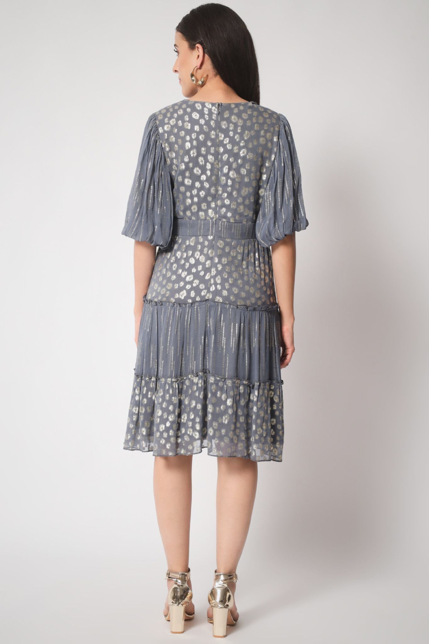 Grey Gold Lurex Tier Dress